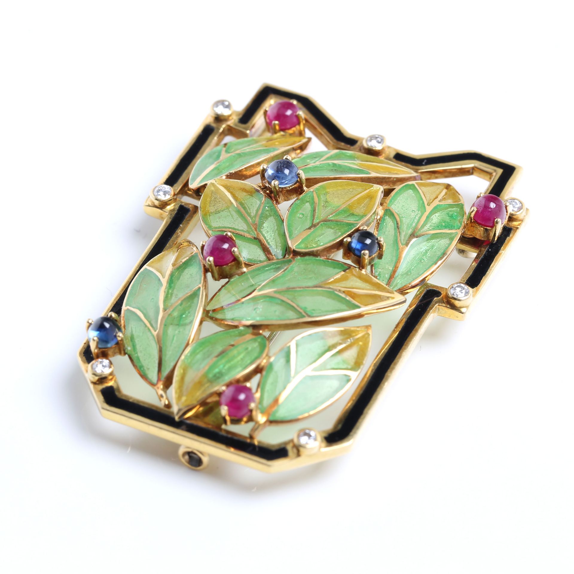 RUBY - SAPPHIRE - DIAMOND - ENAMEL - BROOCH / PENDANT