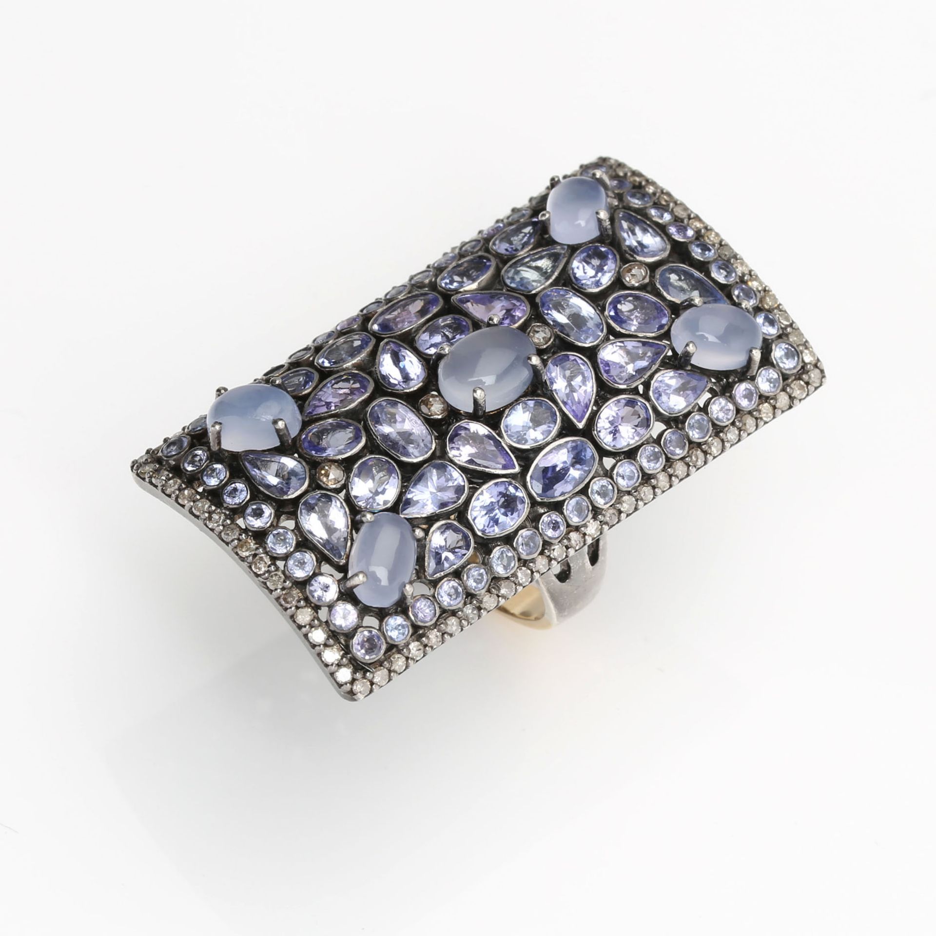 SAPPHIRE - CHALCEDONY - DIAMOND - RING