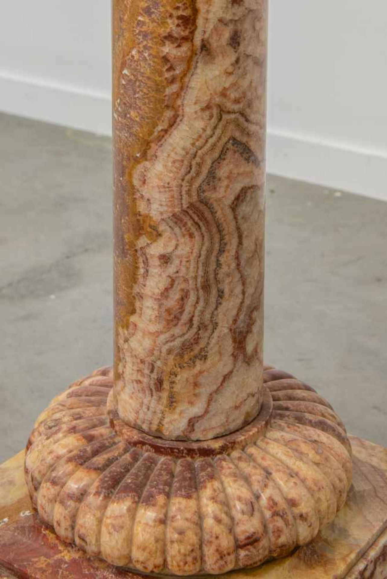 Pedestal made of red Onyx, with a swivel top and standing on bronze feet. Marked, "Fizel". 19th - Image 6 of 9