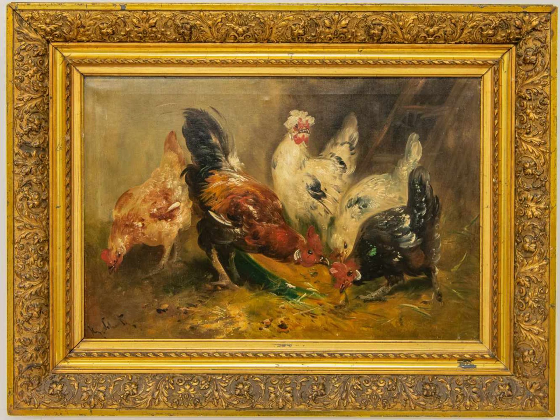 Henry SCHOUTEN (1857/64-1927)Henry SCHOUTEN (1857/64-1927), flock of chickens, Oil/canvas Length: