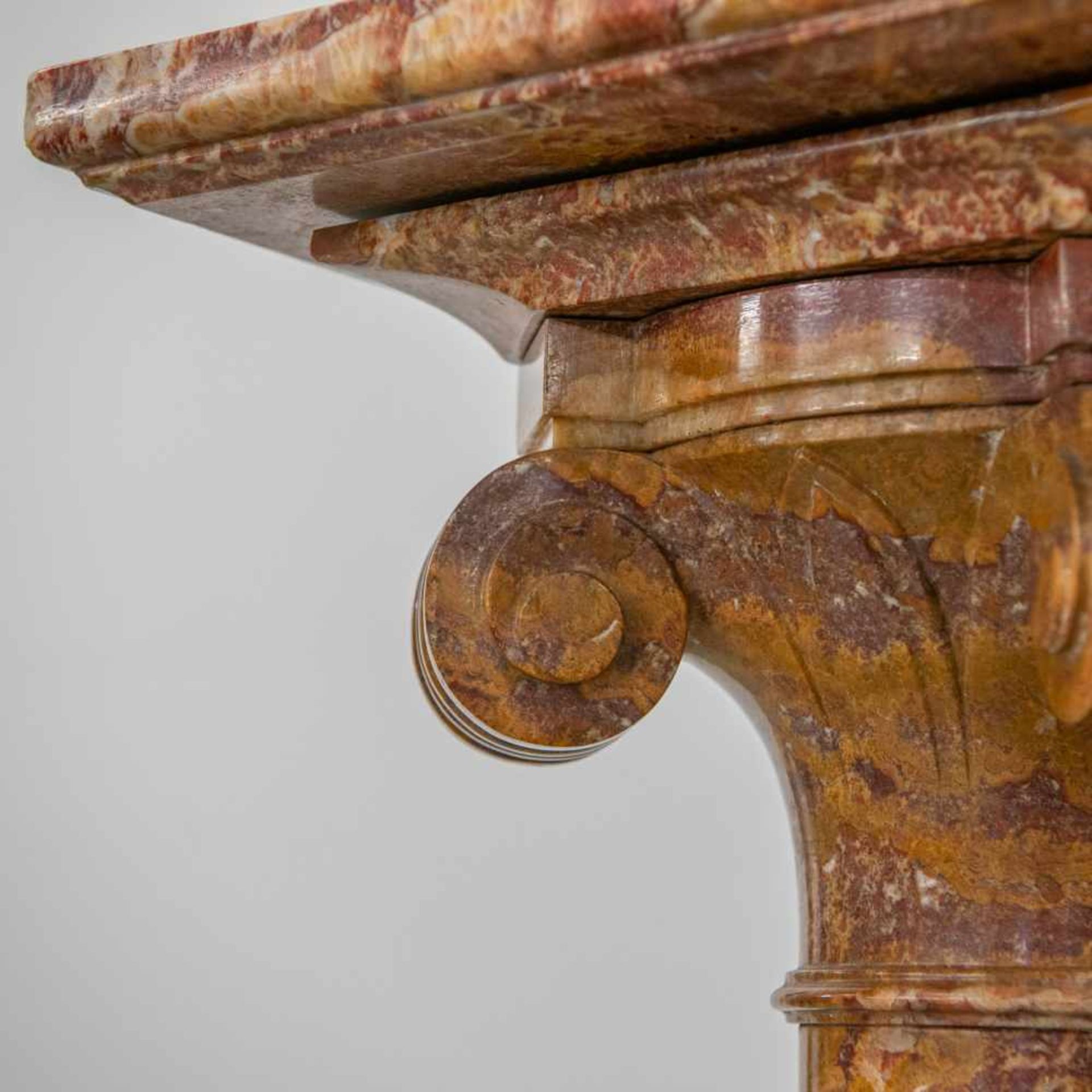 Pedestal made of red Onyx, with a swivel top and standing on bronze feet. Marked, "Fizel". 19th - Image 8 of 9