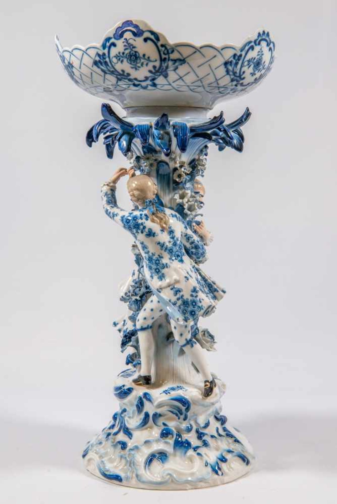 Table centrepiece, with a male and female figurine running around a flower decorated tree, marked - Image 8 of 15