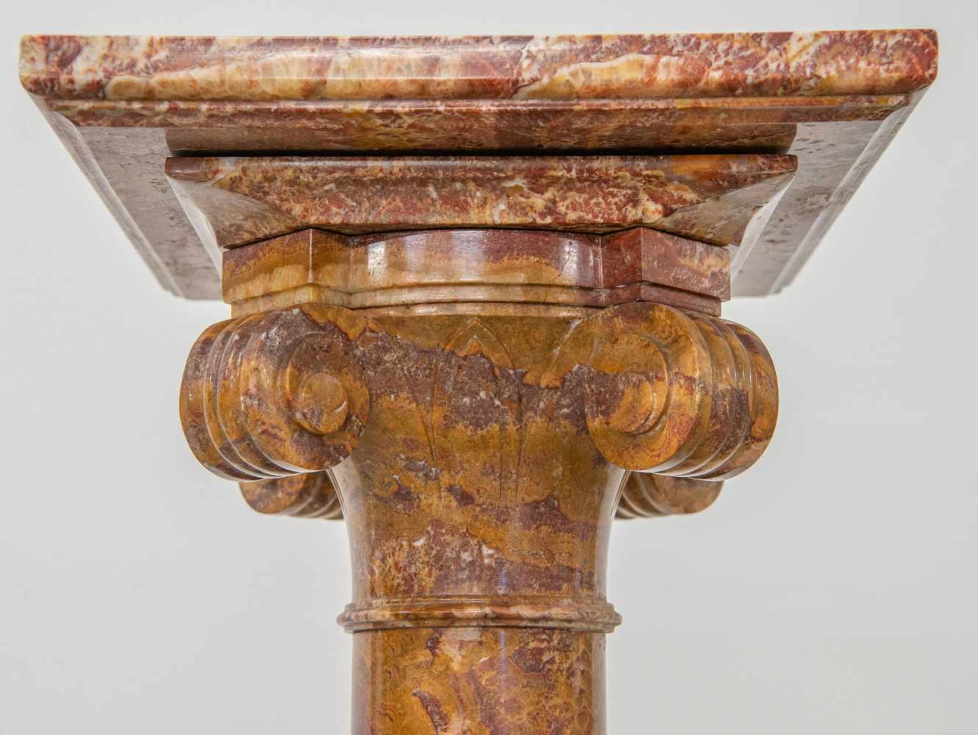 Pedestal made of red Onyx, with a swivel top and standing on bronze feet. Marked, "Fizel". 19th - Image 4 of 9