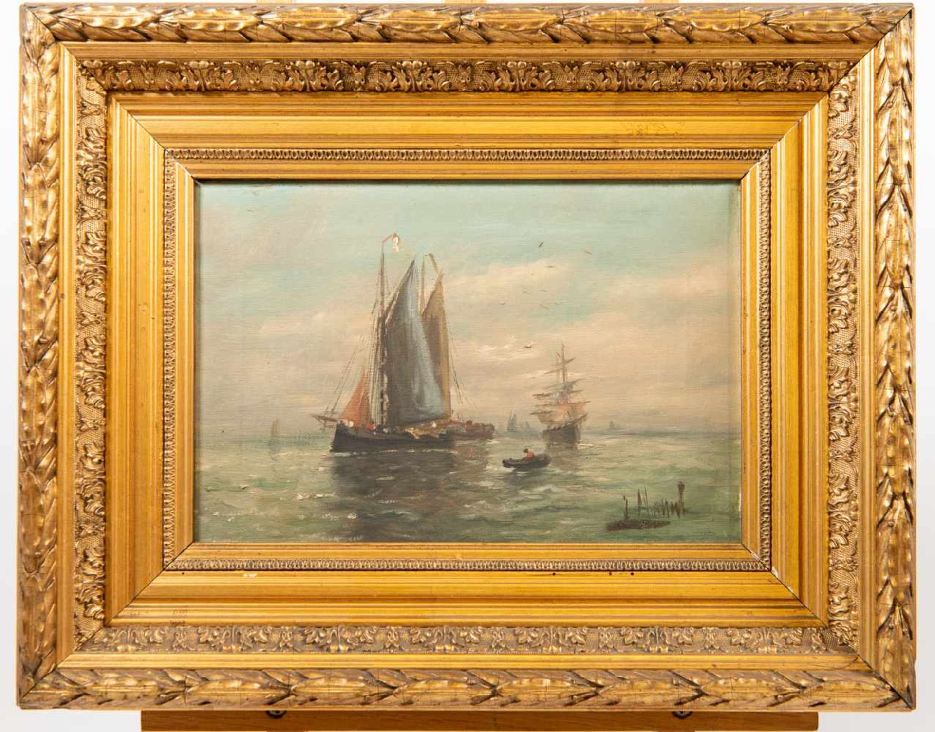 illegibly signed, Harbor View, oil/canvas, Gilt wood frame Length: 0 cm , Width: 45,5 cm, Hight: