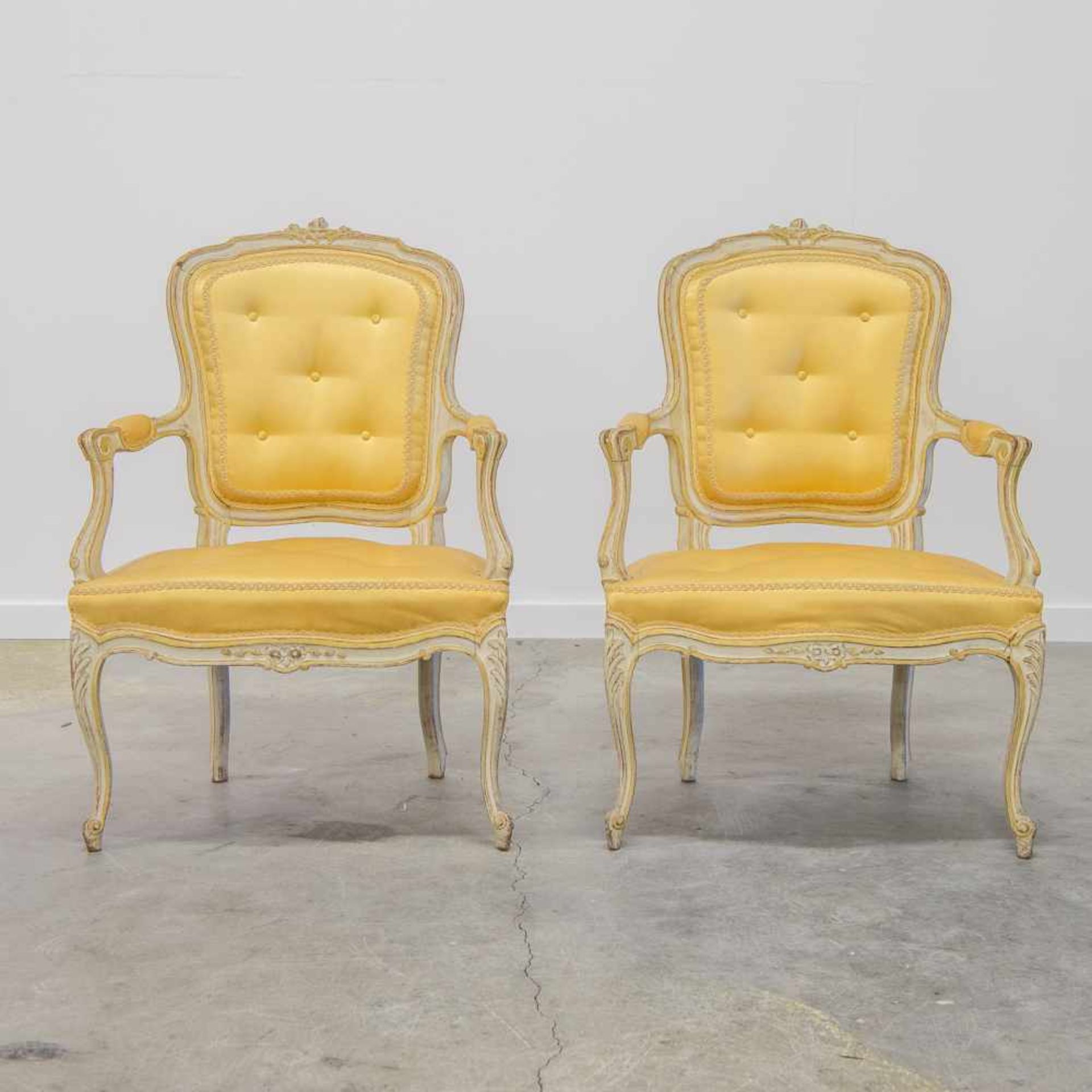 Pair of handsculpted armchairs, LXV style, 1900's. Length: 0 cm , Width: 0 cm, Hight: 0 cm,