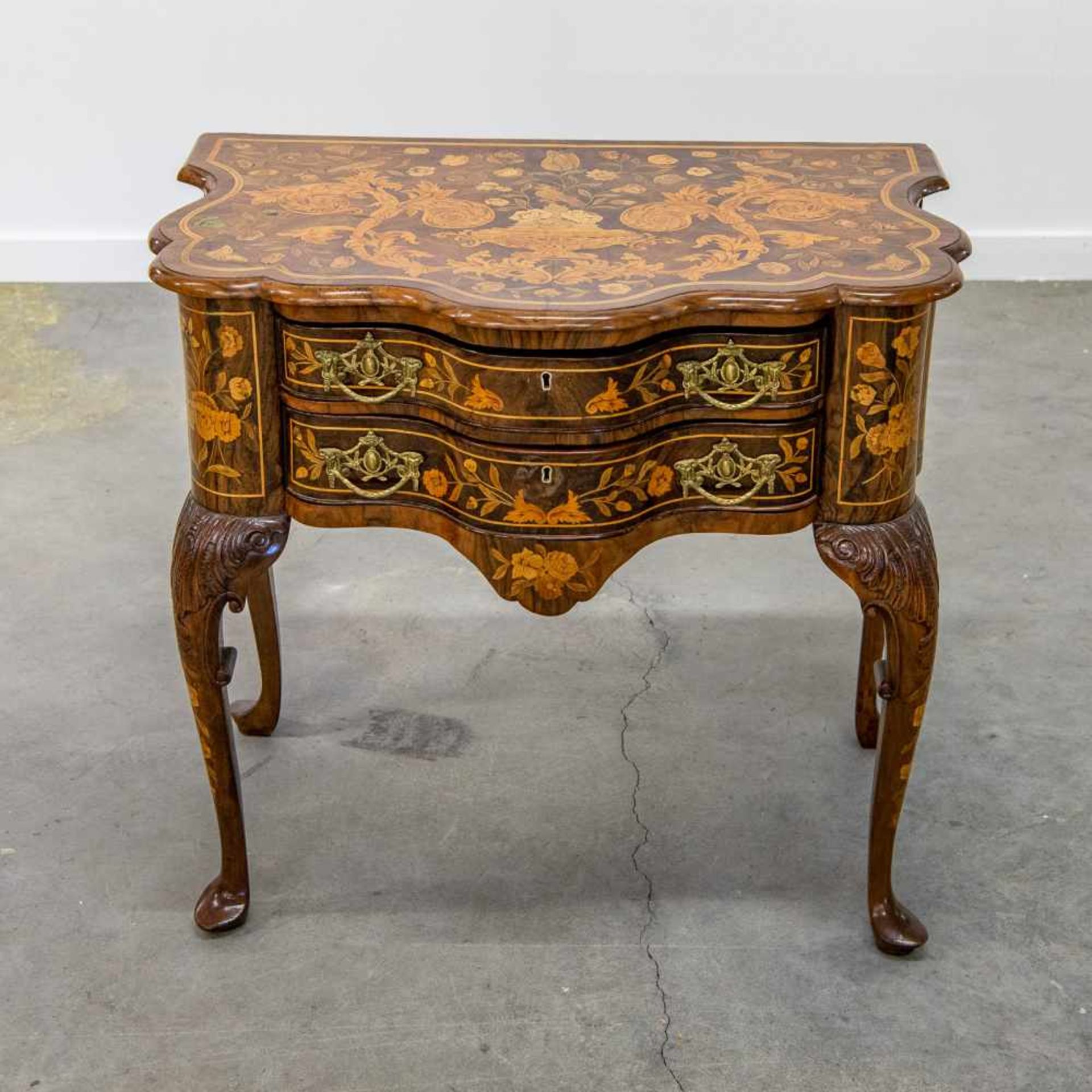 Commode with 2 drawers, marquetry inlay with floral patterns, Holland, 18th Century Length: 82 - Bild 2 aus 9