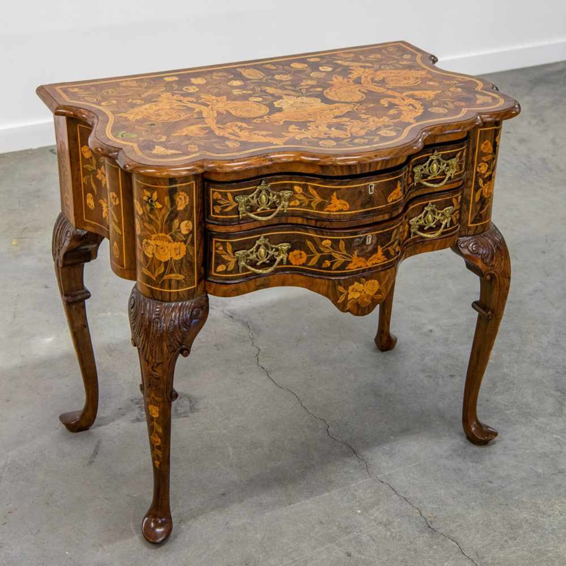 Commode with 2 drawers, marquetry inlay with floral patterns, Holland, 18th Century Length: 82 - Bild 4 aus 9