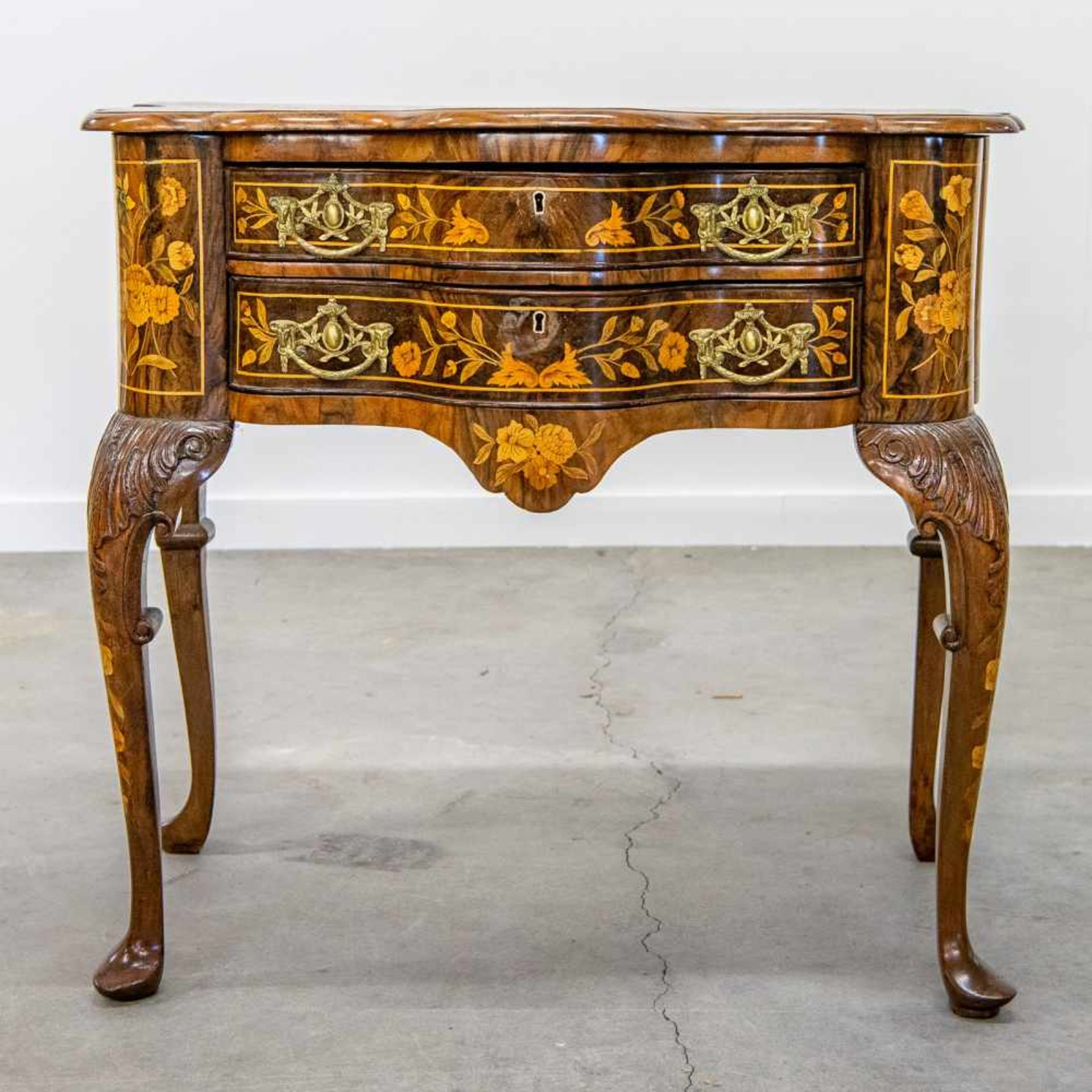 Commode with 2 drawers, marquetry inlay with floral patterns, Holland, 18th Century Length: 82 - Bild 3 aus 9