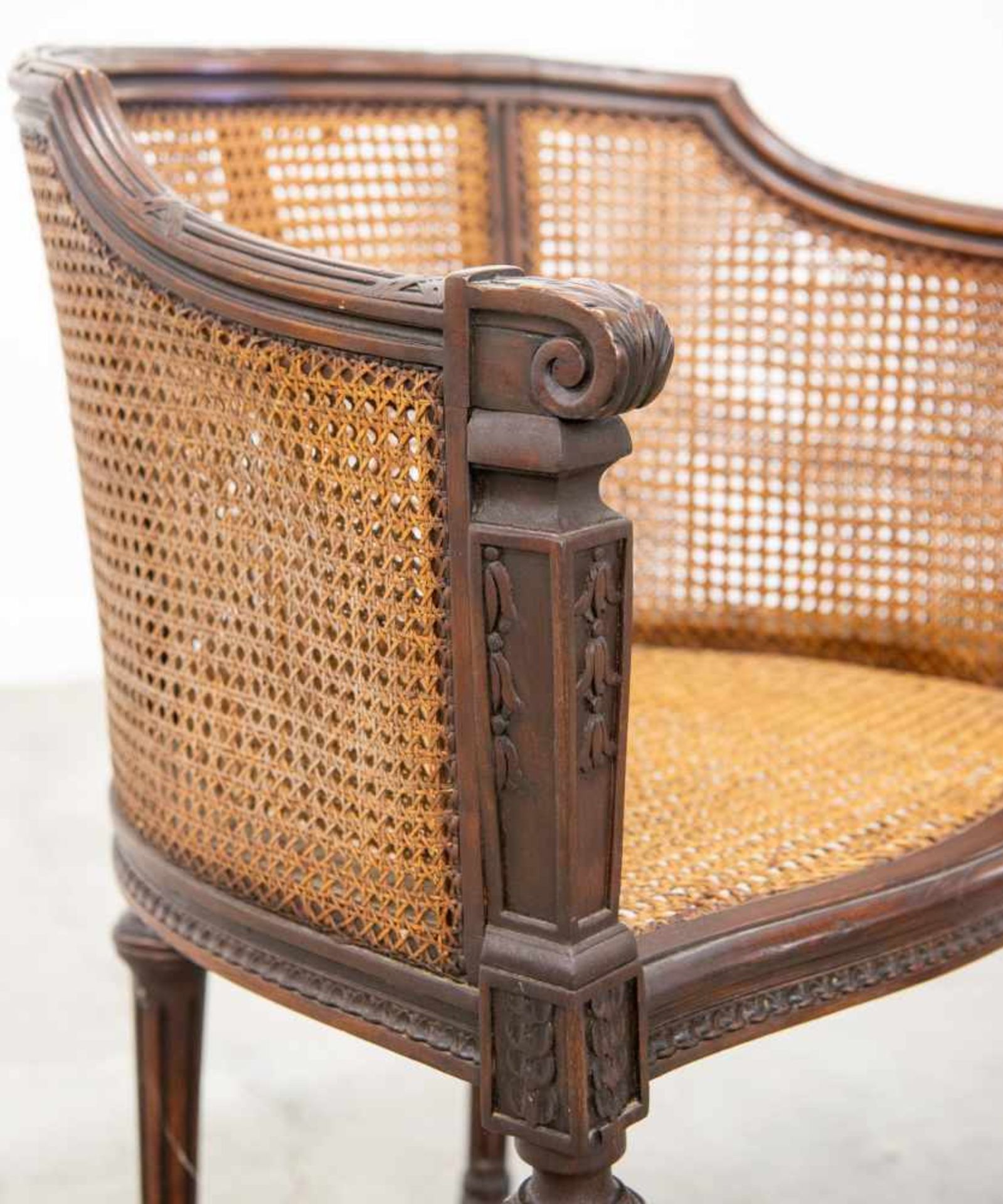 Side chair with double caning, LXVI style, 1920's. (Caning to restore) Length: 57 cm , Width: 48 cm, - Bild 3 aus 7