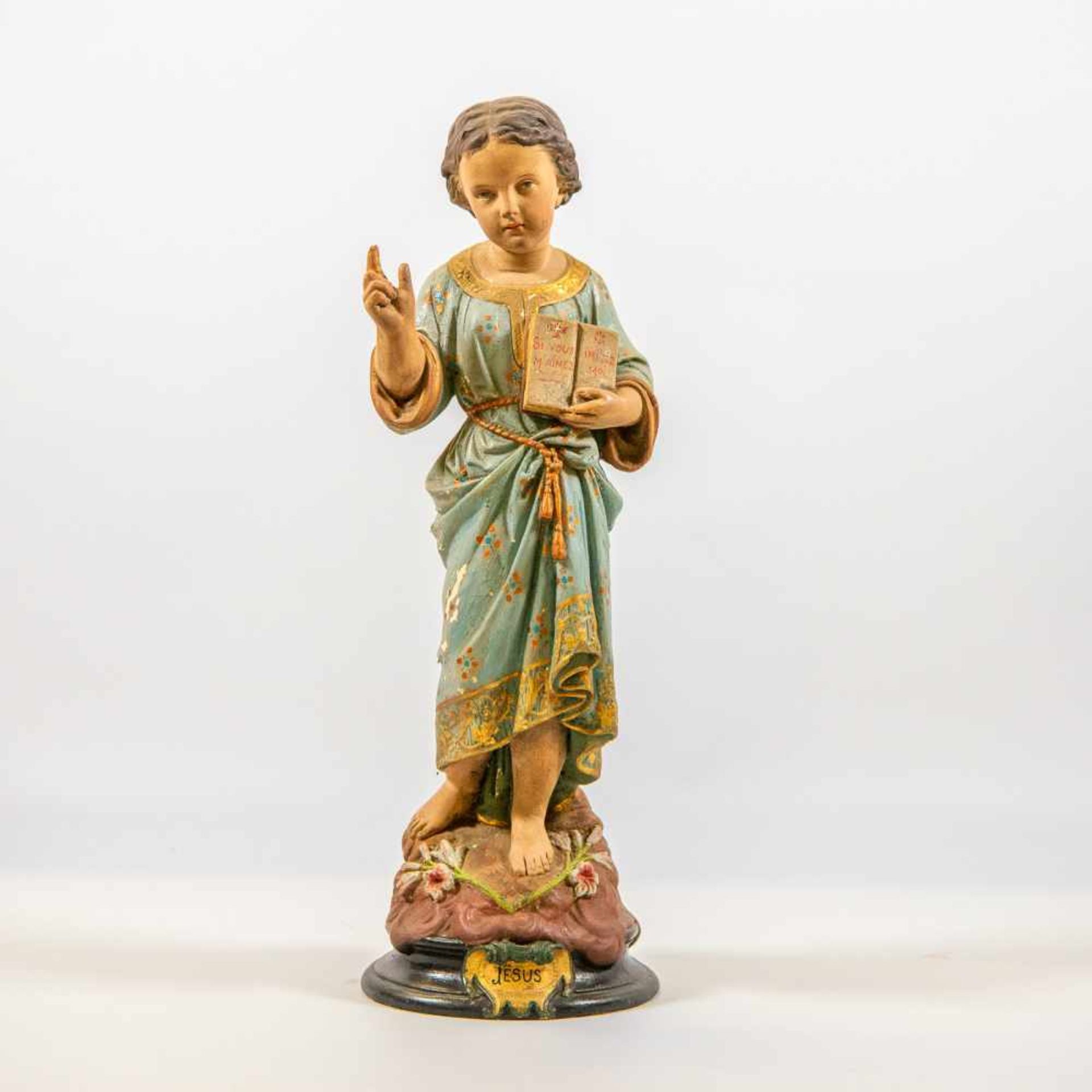 Polychrome statue of Jesus, Plaster Length: 14 cm , Width: 12,5 cm, Hight: 41,5 cm, Diameter: 0 cm - Bild 2 aus 6