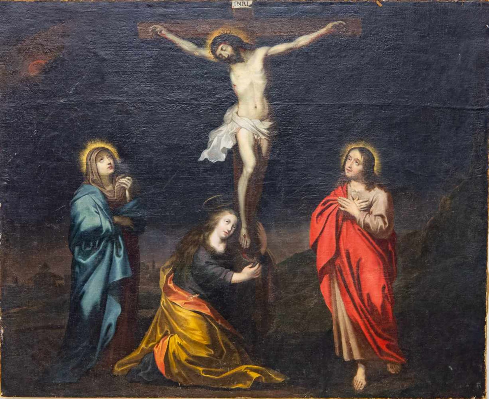 Unsigned, Golgotha, Oil/canvas, late 17th, early 18th C. Length: 0 cm , Width: 163 cm, Hight: 134