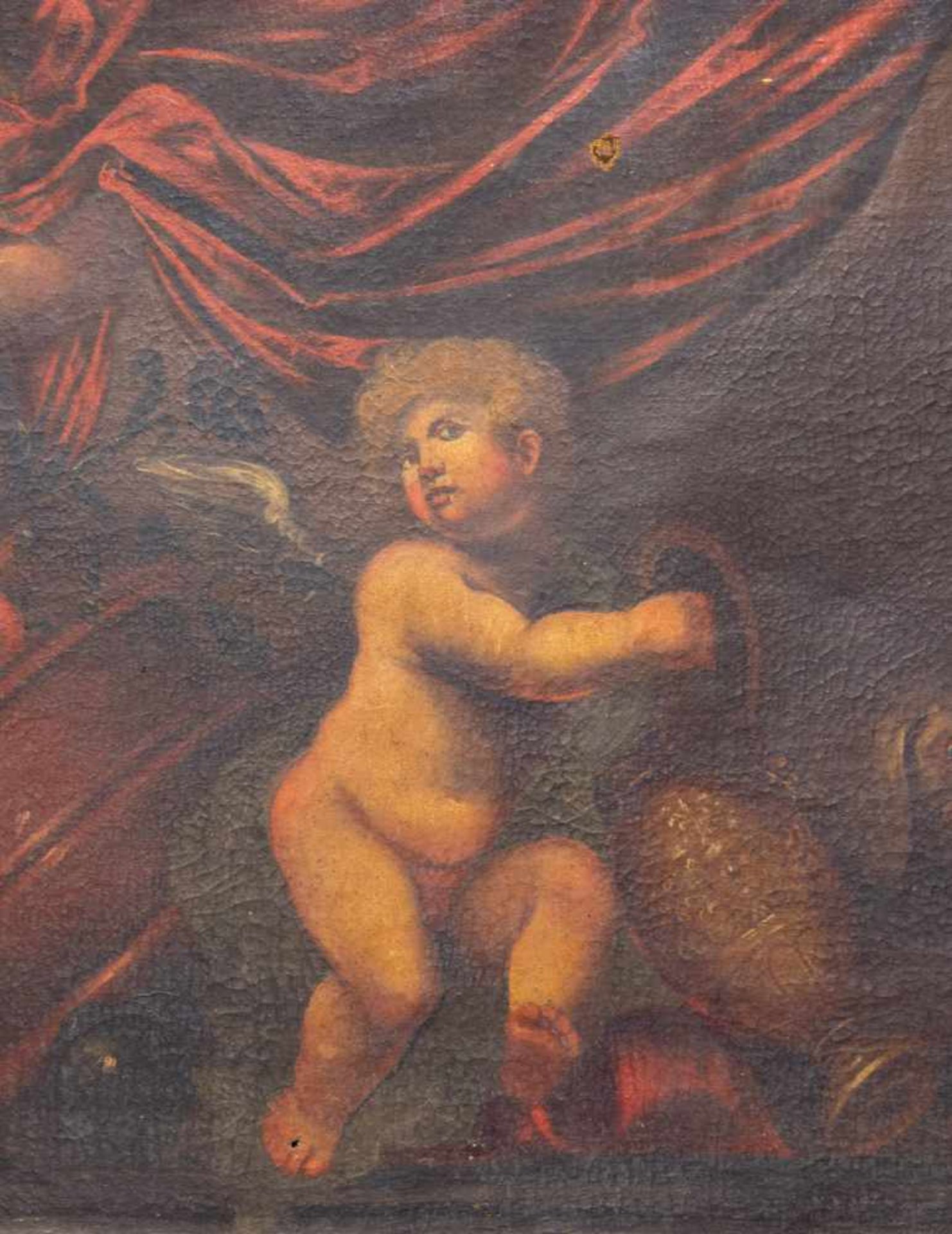 Unsigned, 3 Putti with monkey and dog, Oil/canvas, 18th century Length: 0 cm , Width: 107 cm, Hight: - Bild 4 aus 5