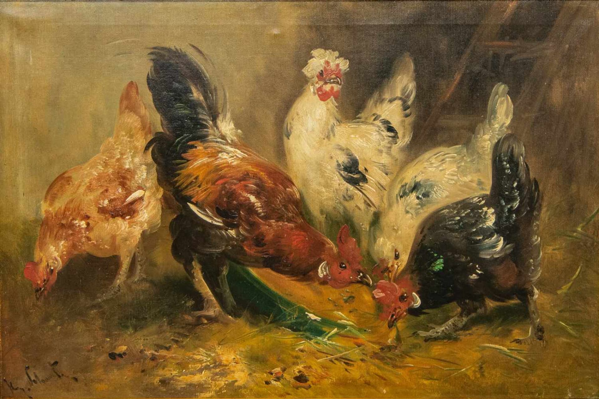 Henry SCHOUTEN (1857/64-1927)Henry SCHOUTEN (1857/64-1927), flock of chickens, Oil/canvas Length: - Bild 2 aus 5