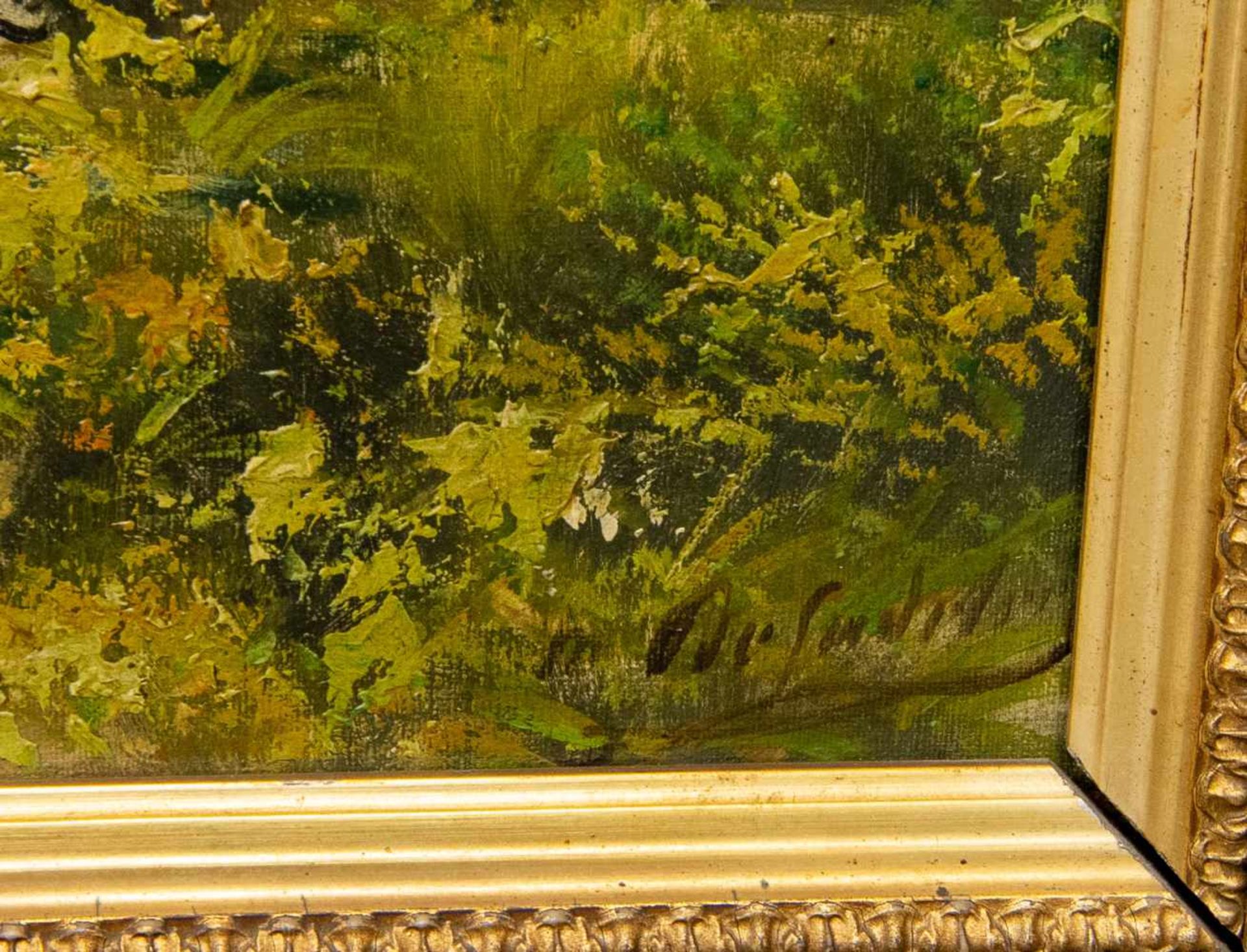 Unsigned, Farmer's Landscape, Oil/canvas, Gilt frame Length: 0 cm , Width: 97 cm, Hight: 74 cm, - Bild 3 aus 5