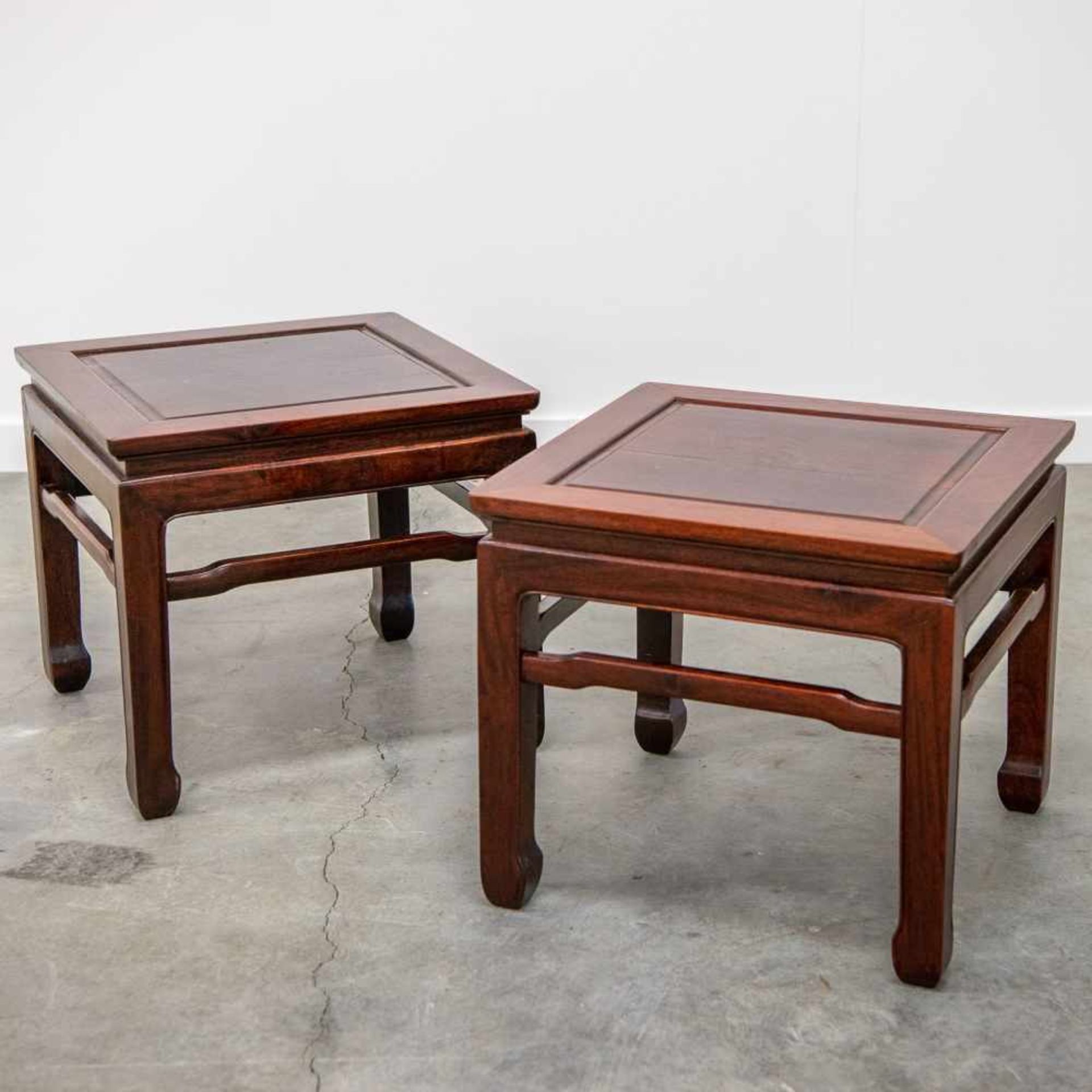 Pair Eastern, hardwood side tables. Length: 48 cm , Width: 48 cm, Hight: 43 cm, Diameter: 0 cm