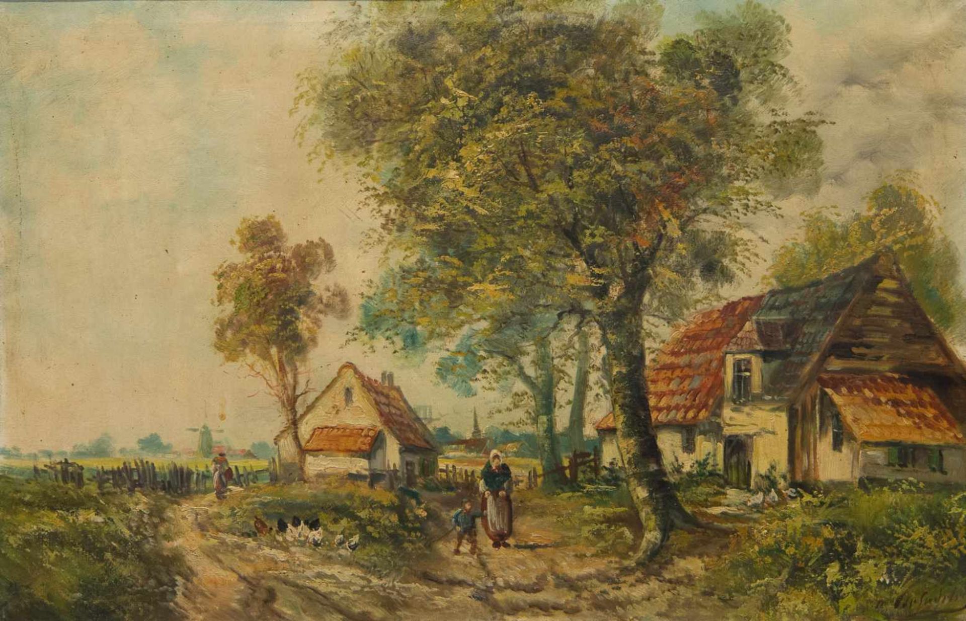 Unsigned, Farmer's Landscape, Oil/canvas, Gilt frame Length: 0 cm , Width: 97 cm, Hight: 74 cm, - Bild 4 aus 5