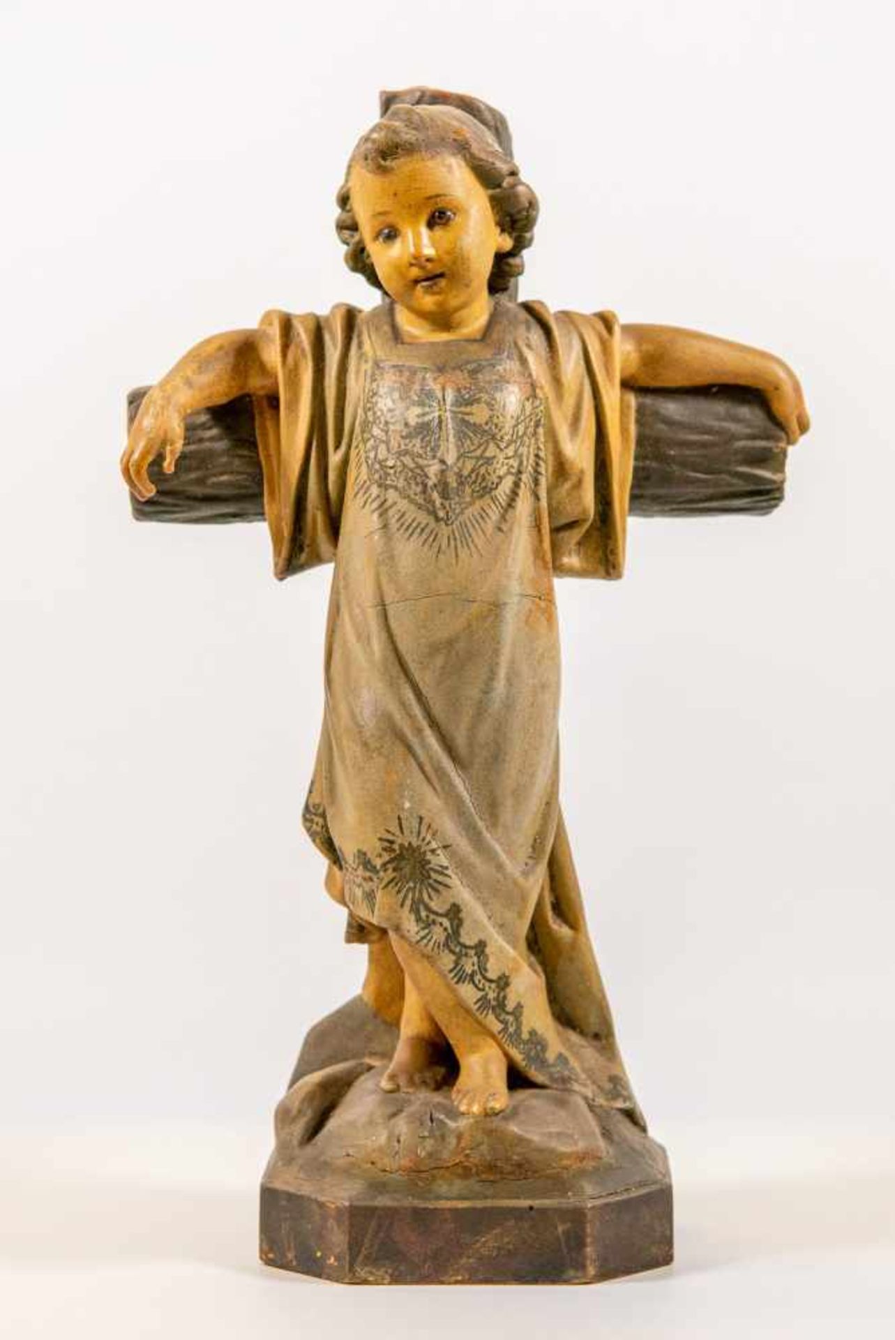 Terra cotta statue, Glass eyes, Jesus Length: 25 cm , Width: 14 cm, Hight: 41 cm, Diameter: 0 cm