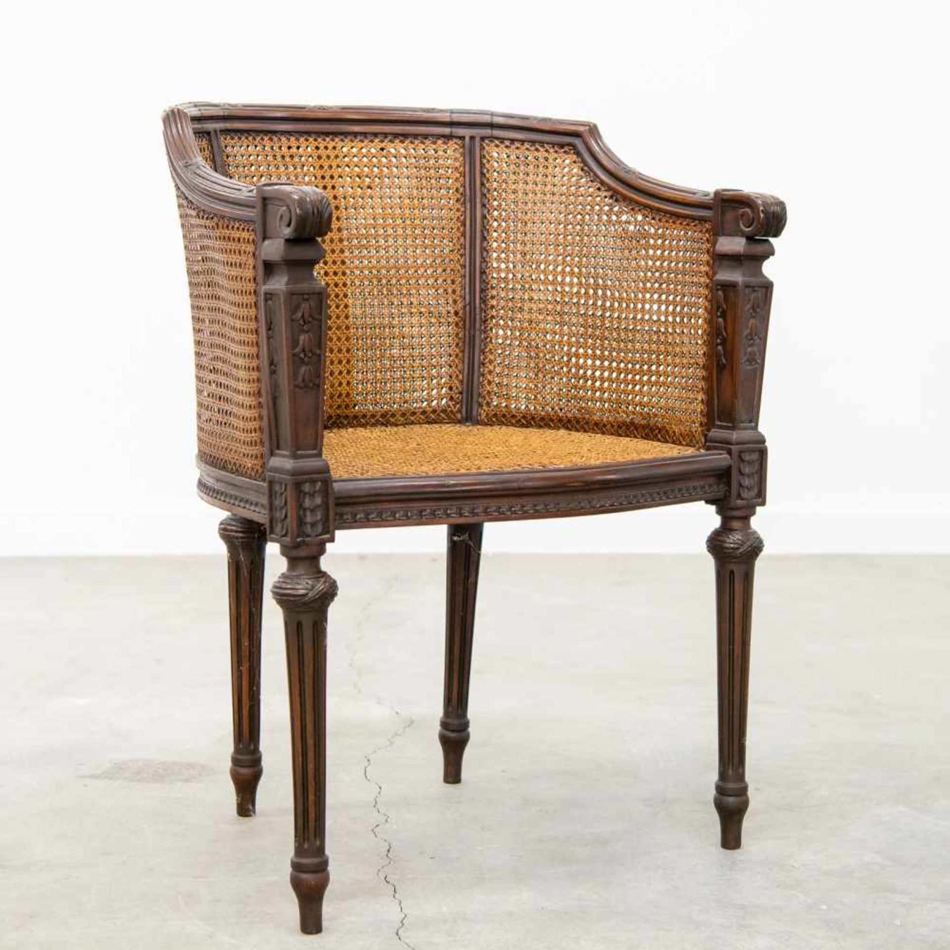 Side chair with double caning, LXVI style, 1920's. (Caning to restore) Length: 57 cm , Width: 48 cm,