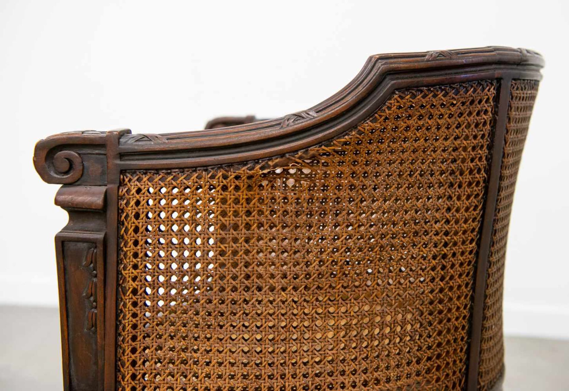 Side chair with double caning, LXVI style, 1920's. (Caning to restore) Length: 57 cm , Width: 48 cm, - Bild 6 aus 7