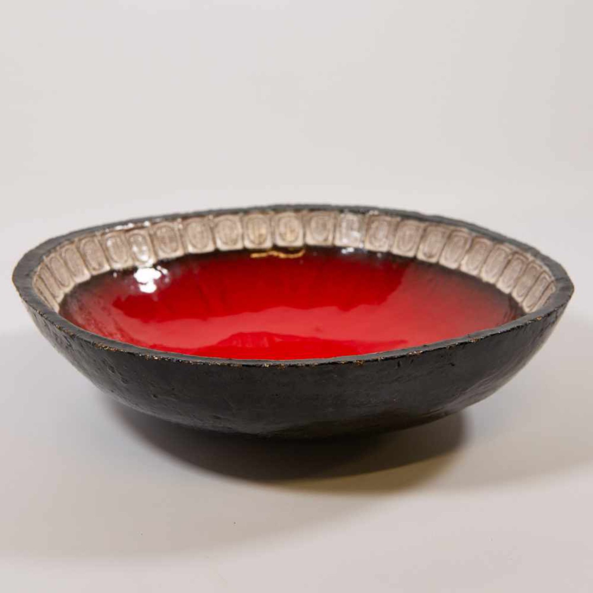 1960's glazed ceramic fruit bowl made from black clay in the style of Amphora and Perignem.