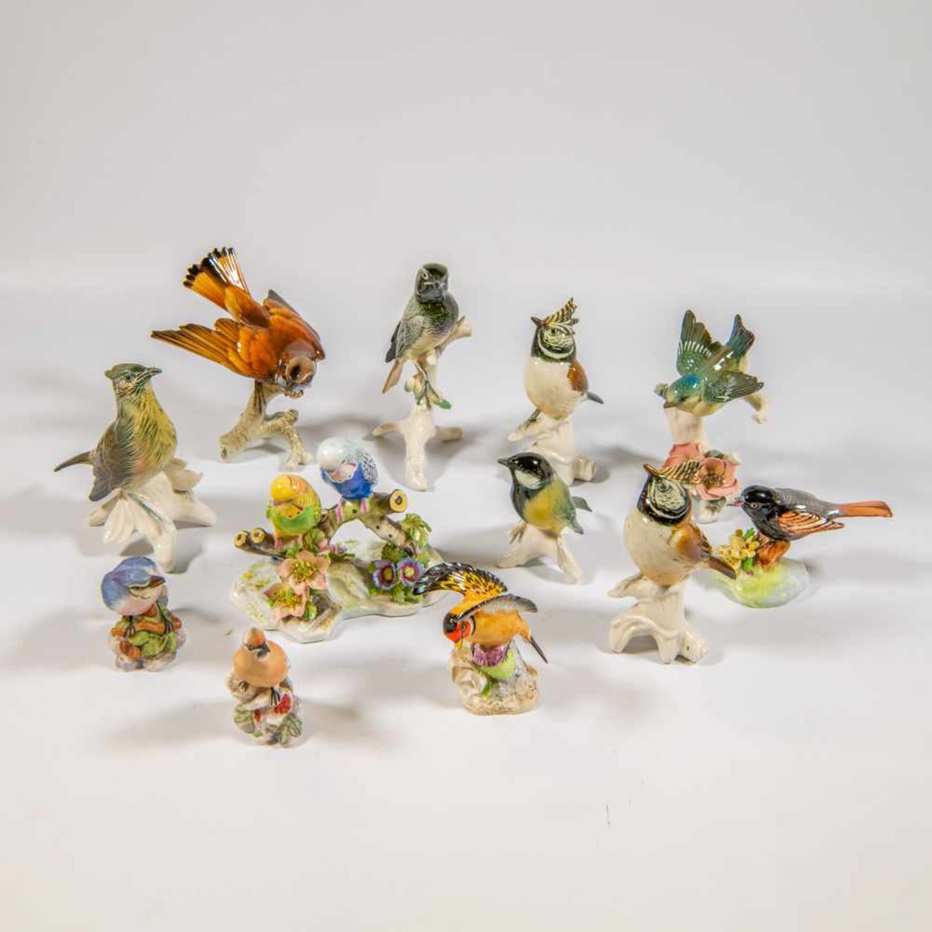 Good collection of Porcelain birds. Marked: "Hitchenreuter, Karl ENS Volksedt, Raybur, Adderly,