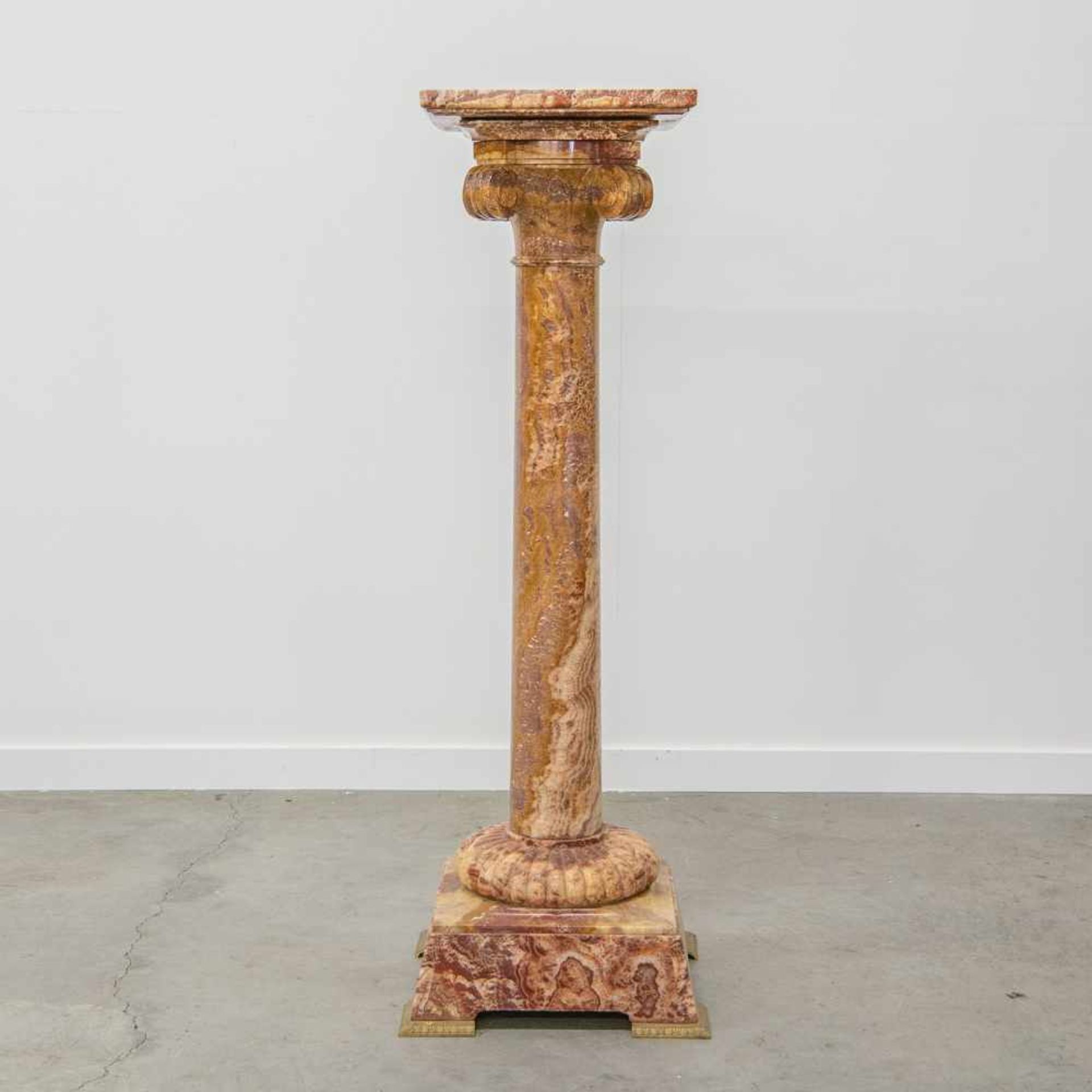 Pedestal made of red Onyx, with a swivel top and standing on bronze feet. Marked, "Fizel". 19th - Image 2 of 9