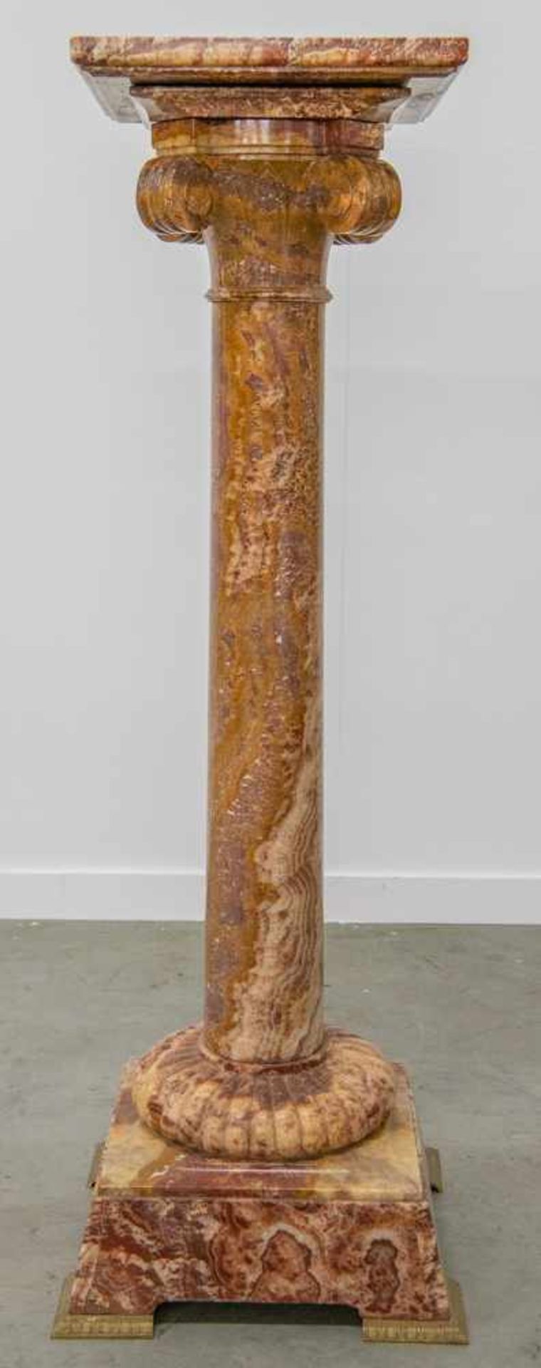 Pedestal made of red Onyx, with a swivel top and standing on bronze feet. Marked, "Fizel". 19th - Image 5 of 9