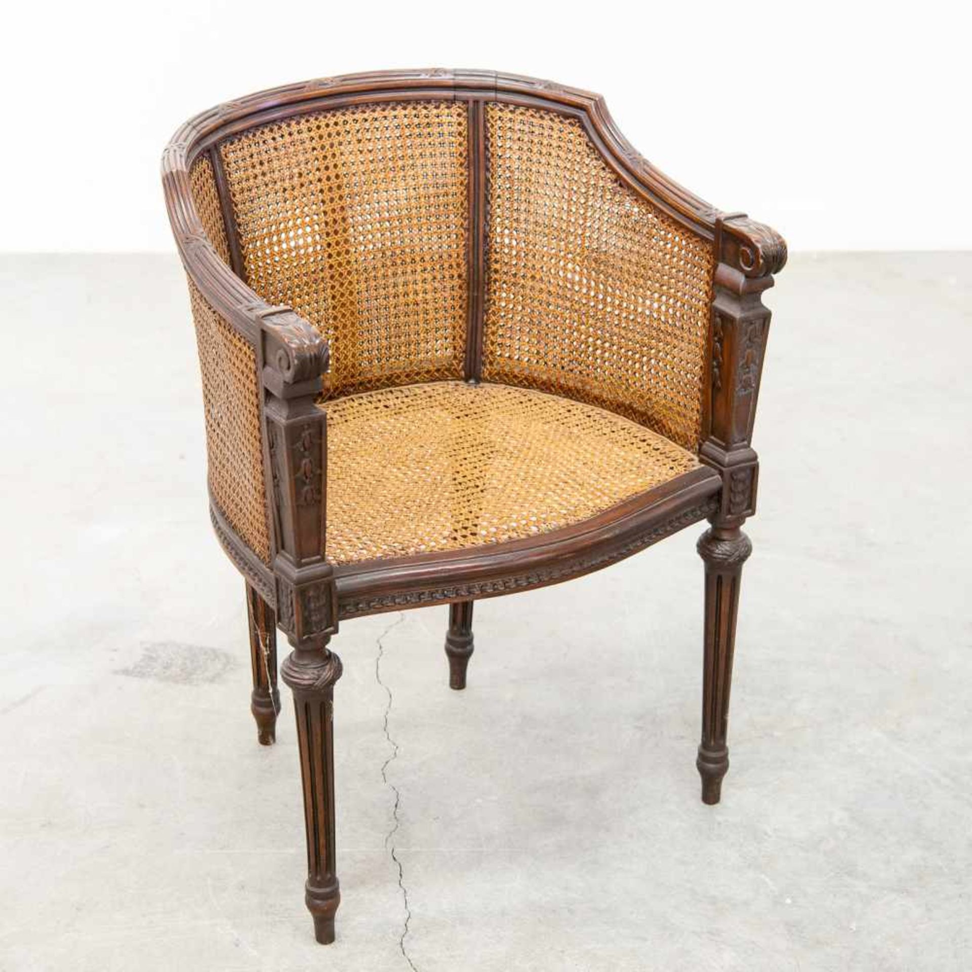 Side chair with double caning, LXVI style, 1920's. (Caning to restore) Length: 57 cm , Width: 48 cm, - Bild 2 aus 7