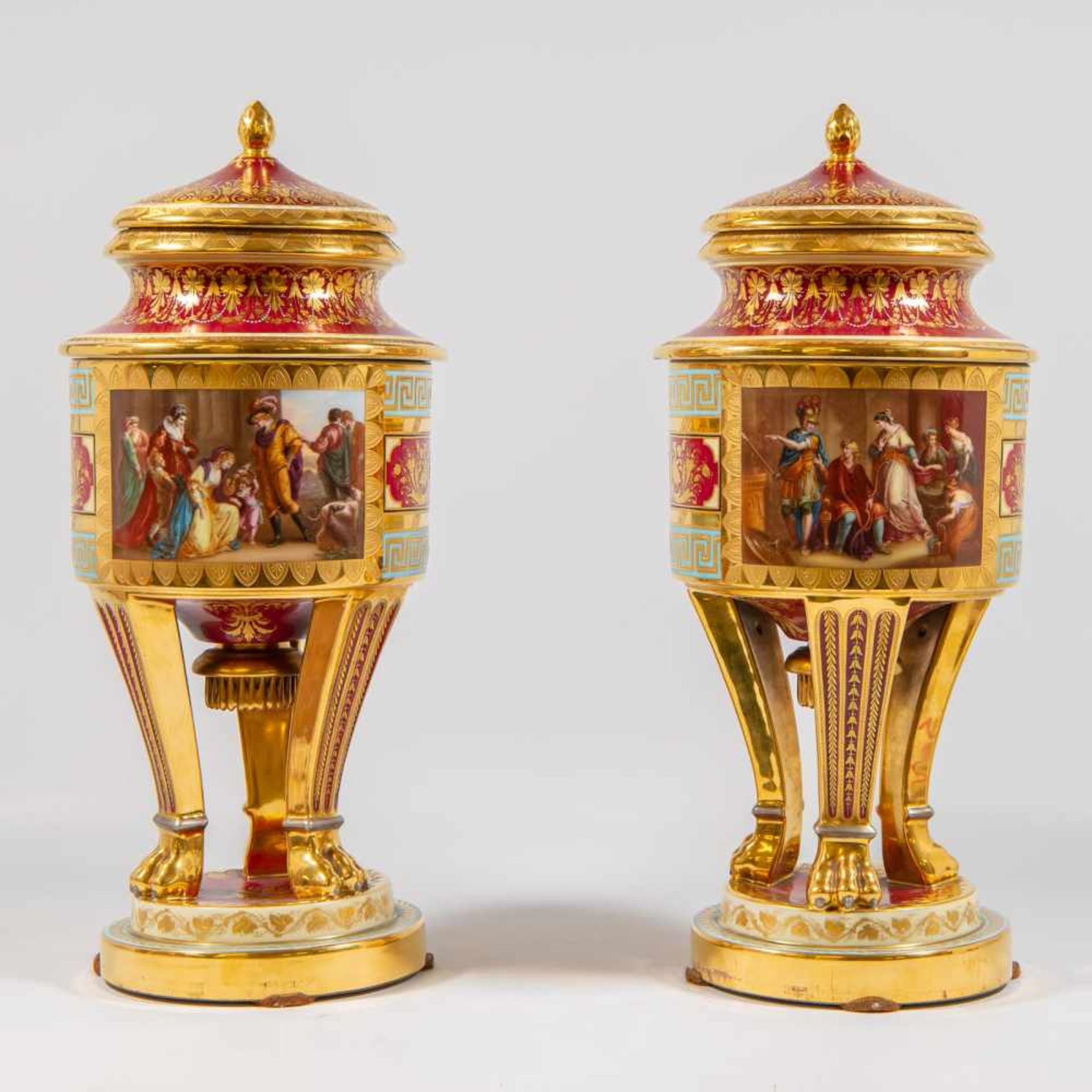 Pair of exceptional Ice-pails Royal Vienna, handpainted with 4 large decor's. "Hektor Paris &