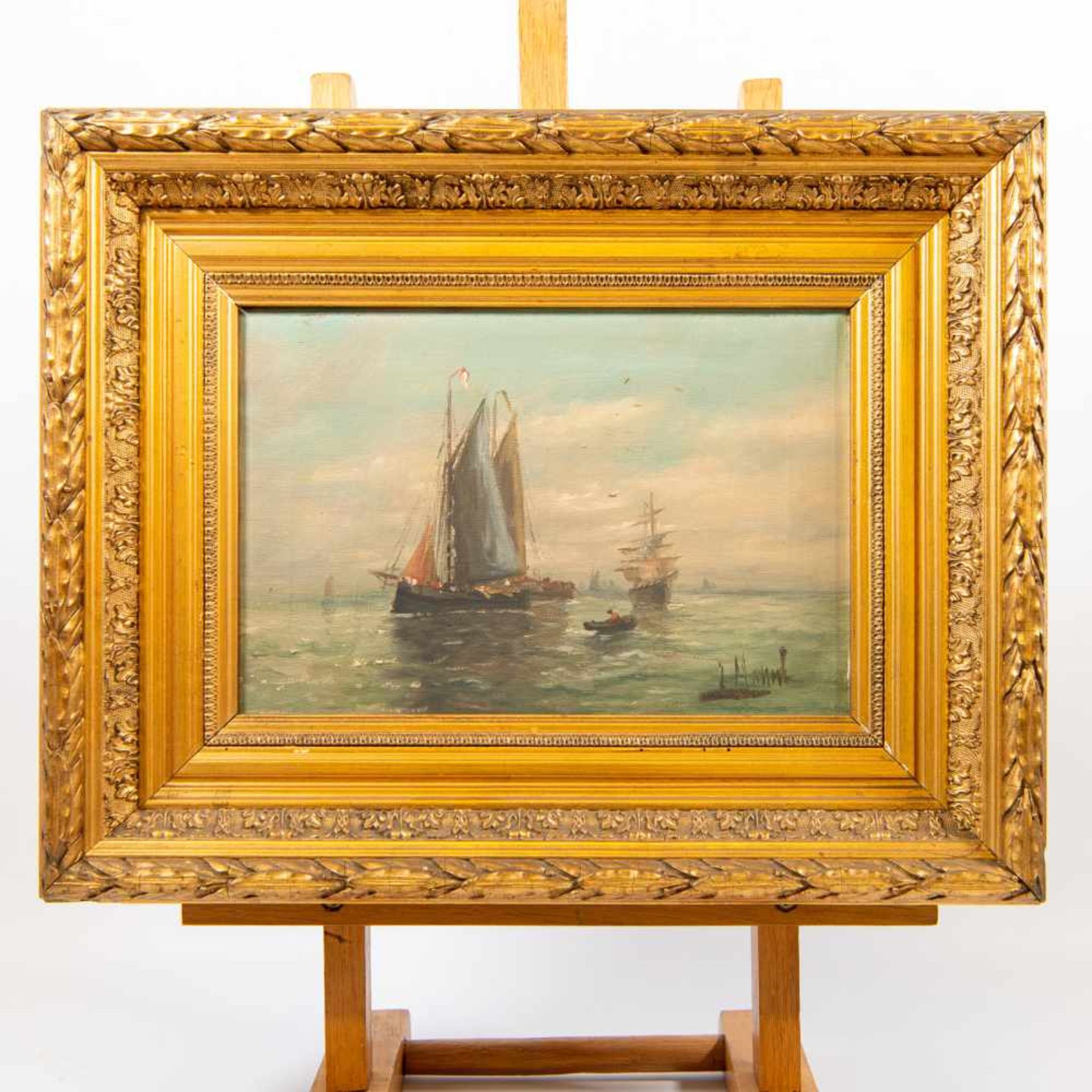 illegibly signed, Harbor View, oil/canvas, Gilt wood frame Length: 0 cm , Width: 45,5 cm, Hight: - Bild 4 aus 4