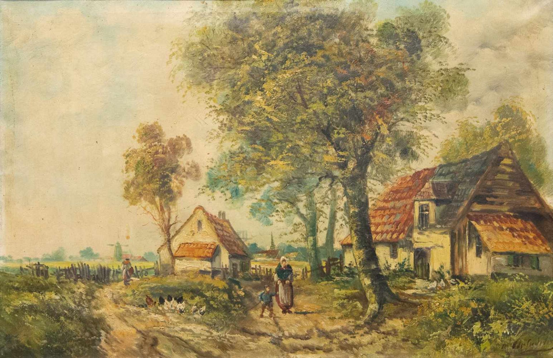 Unsigned, Farmer's Landscape, Oil/canvas, Gilt frame Length: 0 cm , Width: 97 cm, Hight: 74 cm, - Bild 2 aus 5