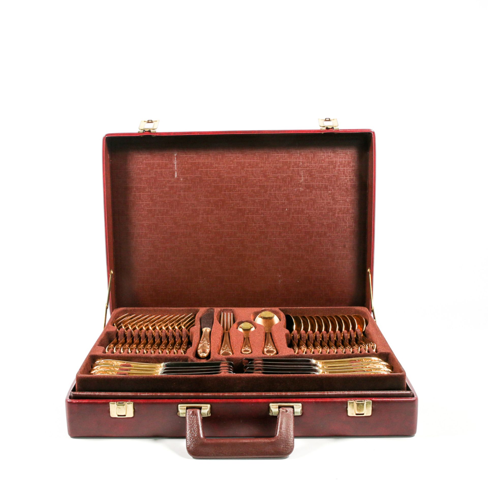 Suitcase with gold plated cuttlery - Image 3 of 9