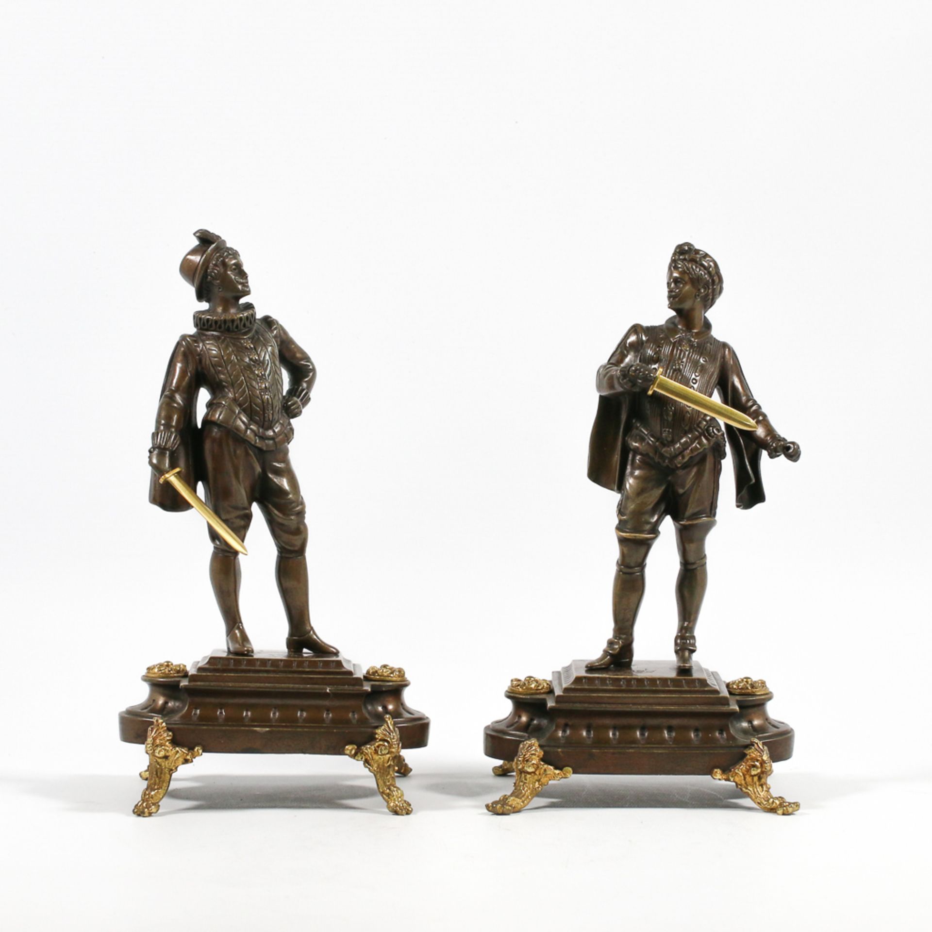 Pair bronze knights