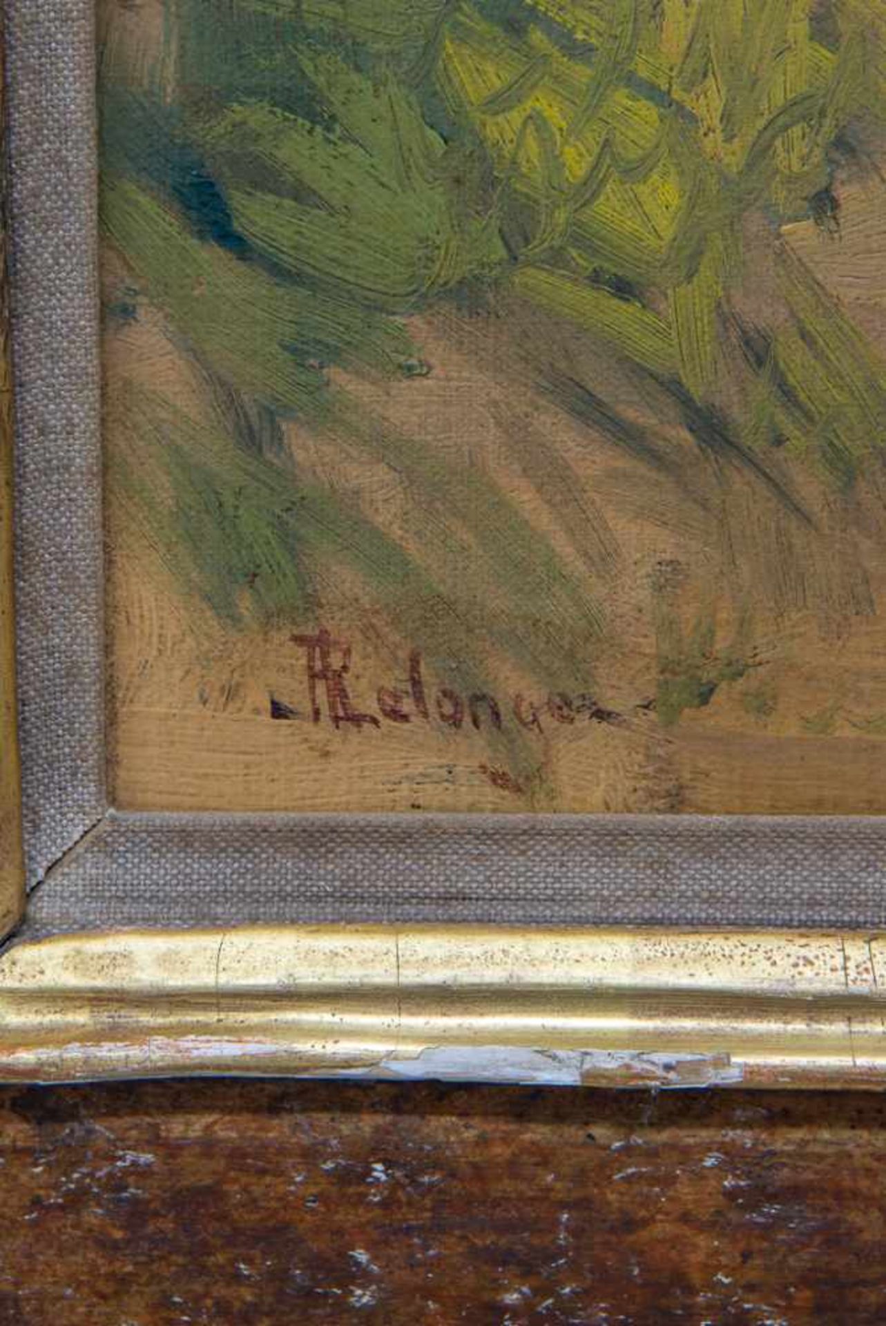 Painting in a sculptured wood frame - Image 5 of 9