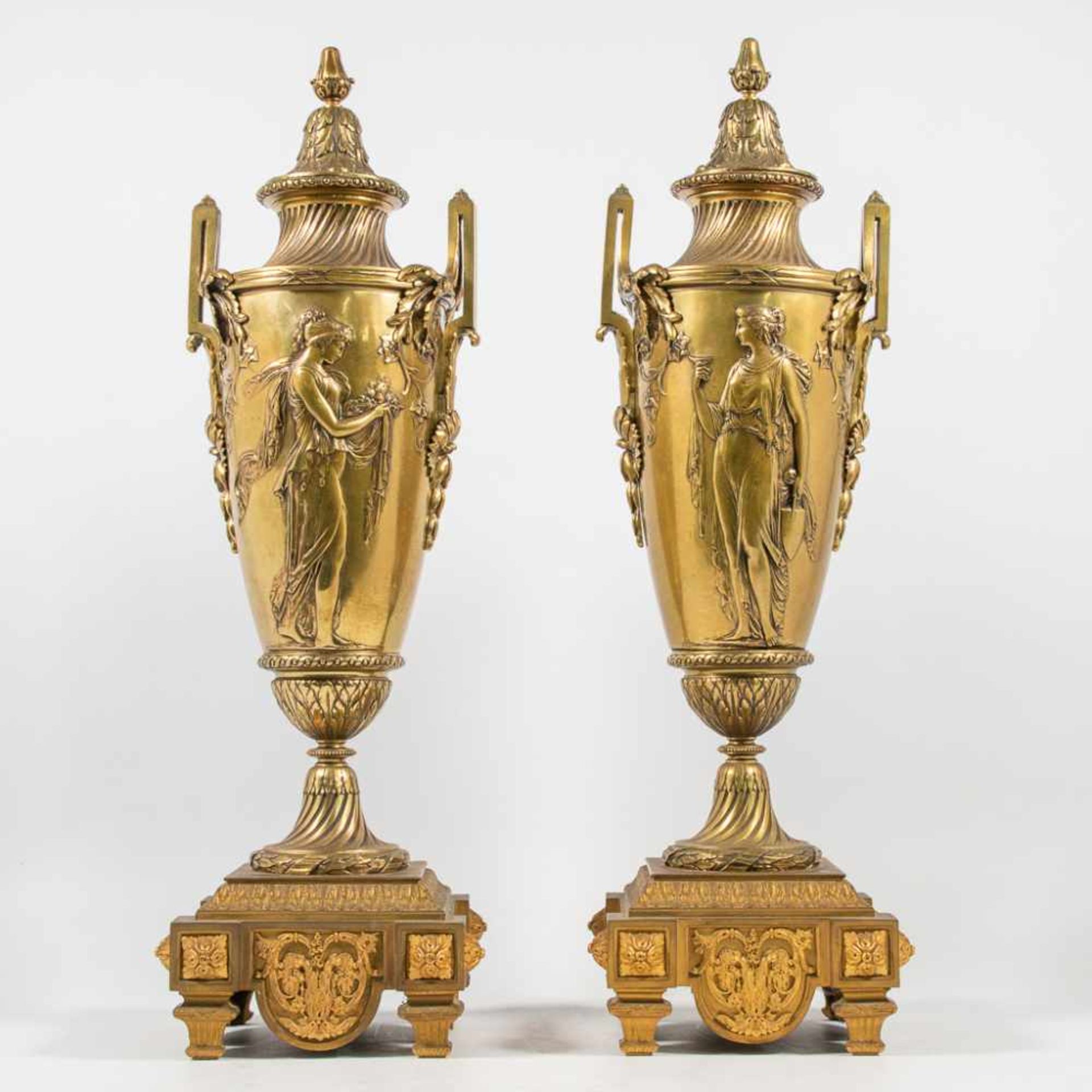 Pair bronze vases with ancient roman decor - Image 10 of 12