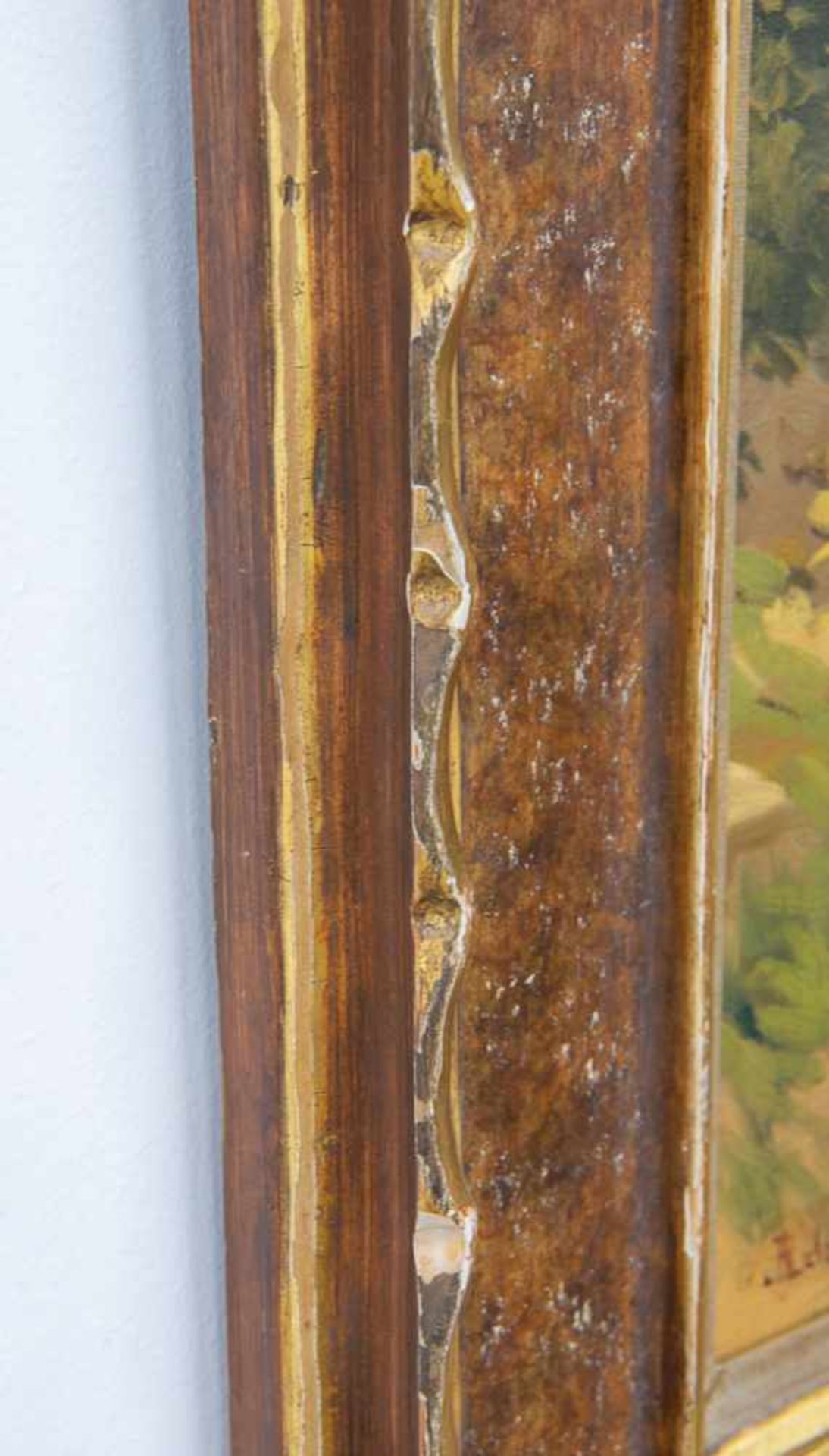 Painting in a sculptured wood frame - Image 2 of 9