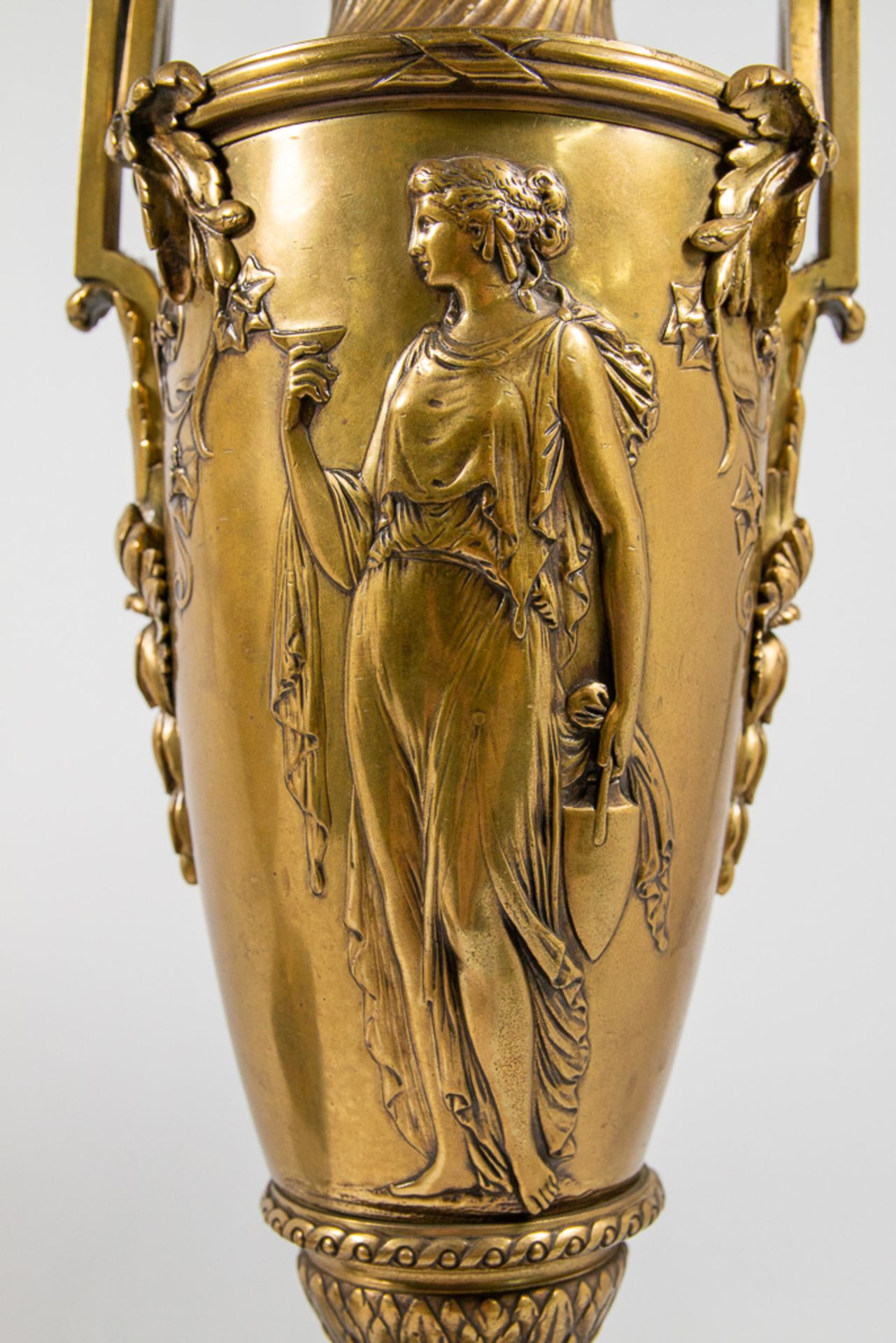 Pair bronze vases with ancient roman decor - Image 6 of 12