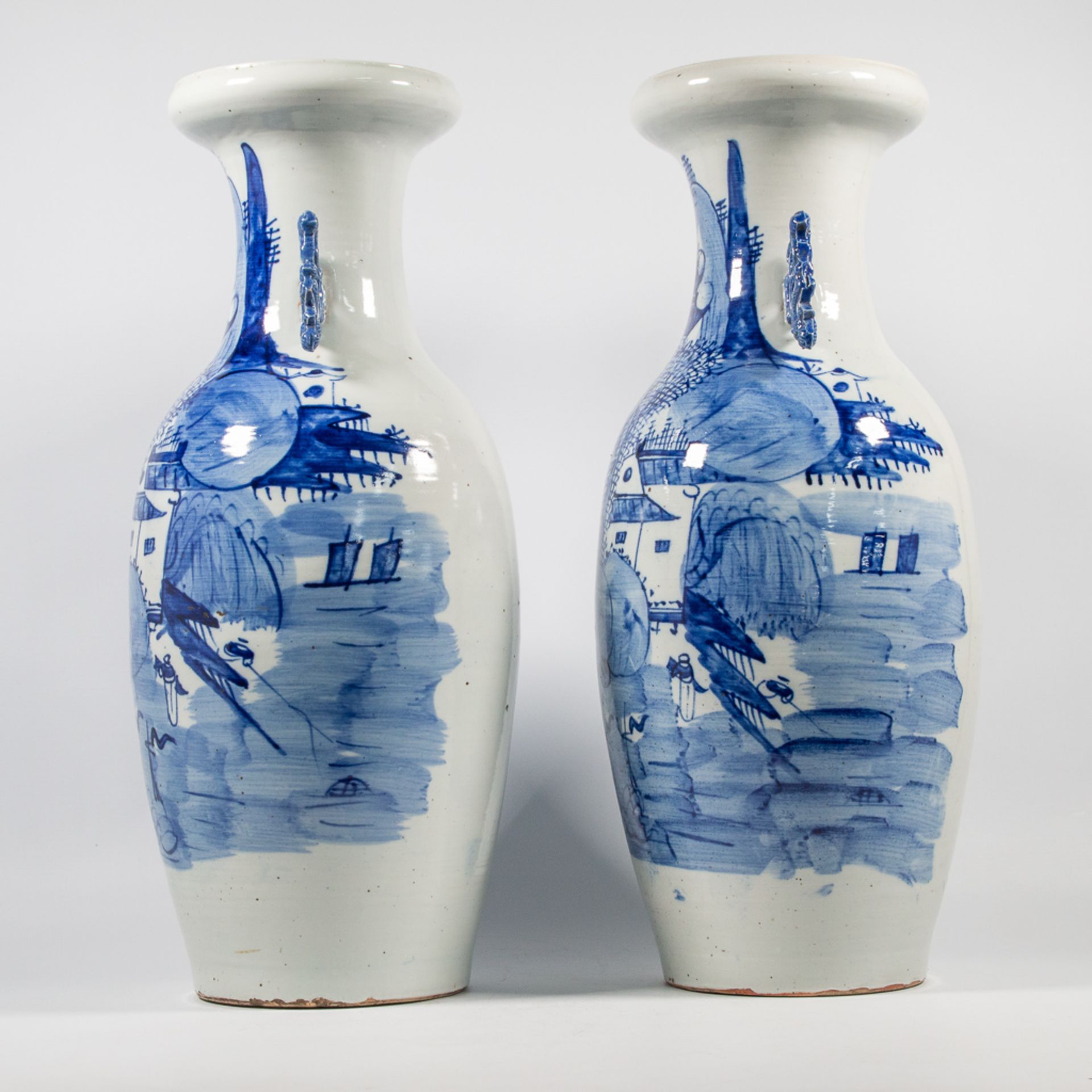 Pair of Chinese vases, blue white. - Image 7 of 14