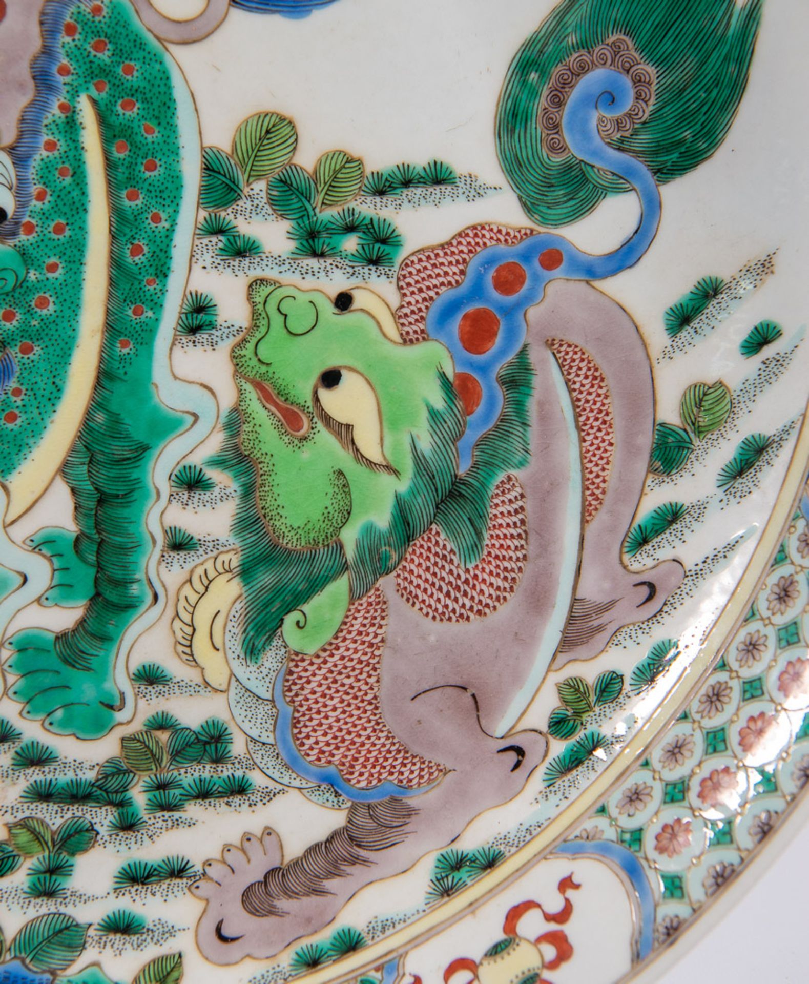 Display plate Wucai with dragons - Image 2 of 12
