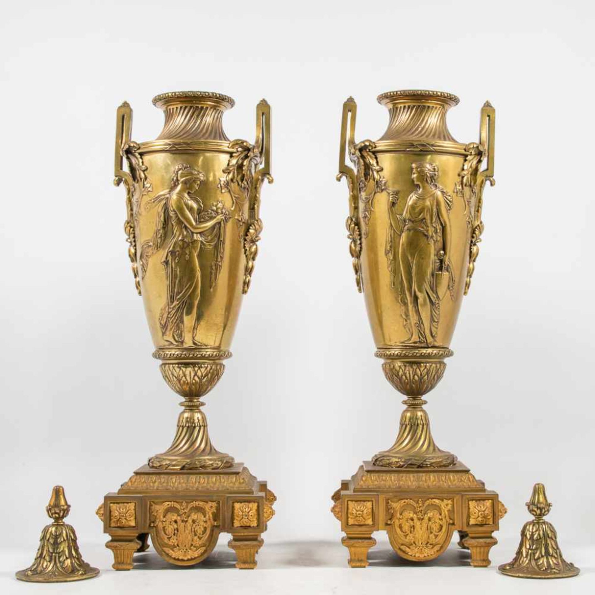 Pair bronze vases with ancient roman decor - Image 7 of 12