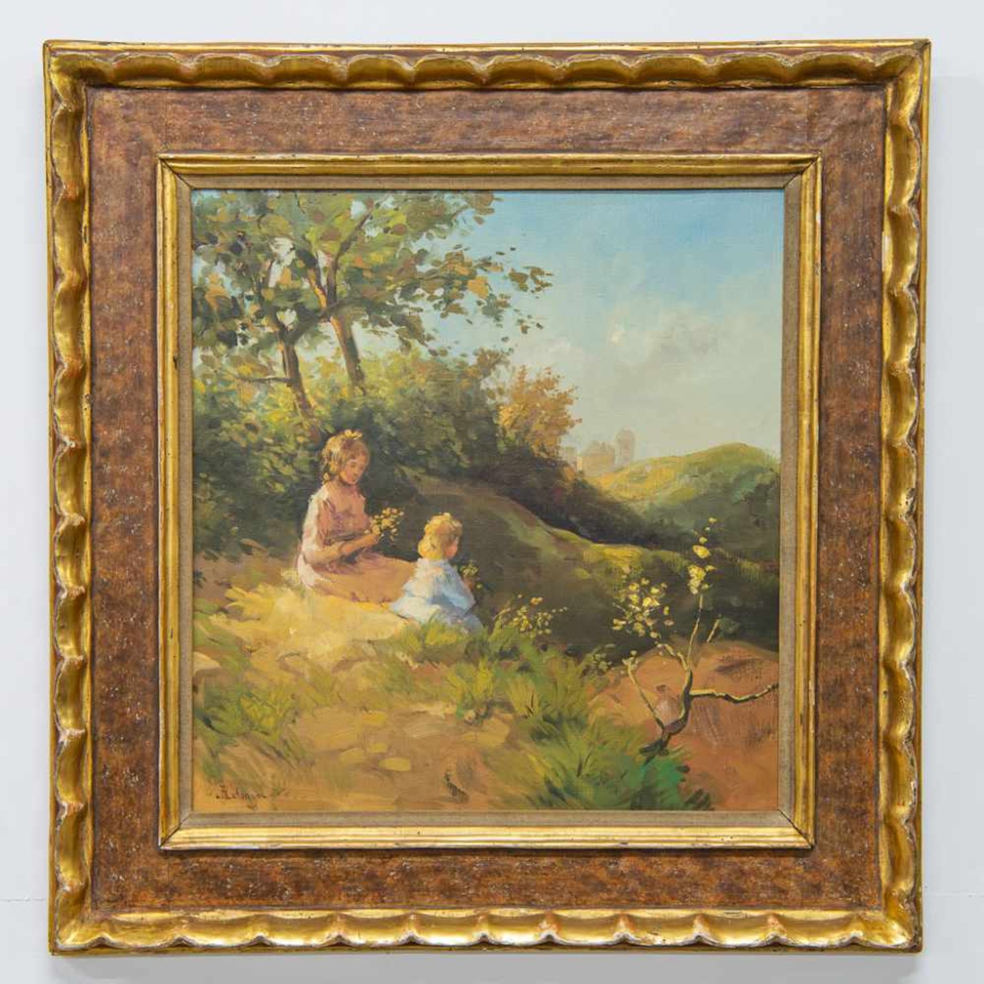 Painting in a sculptured wood frame