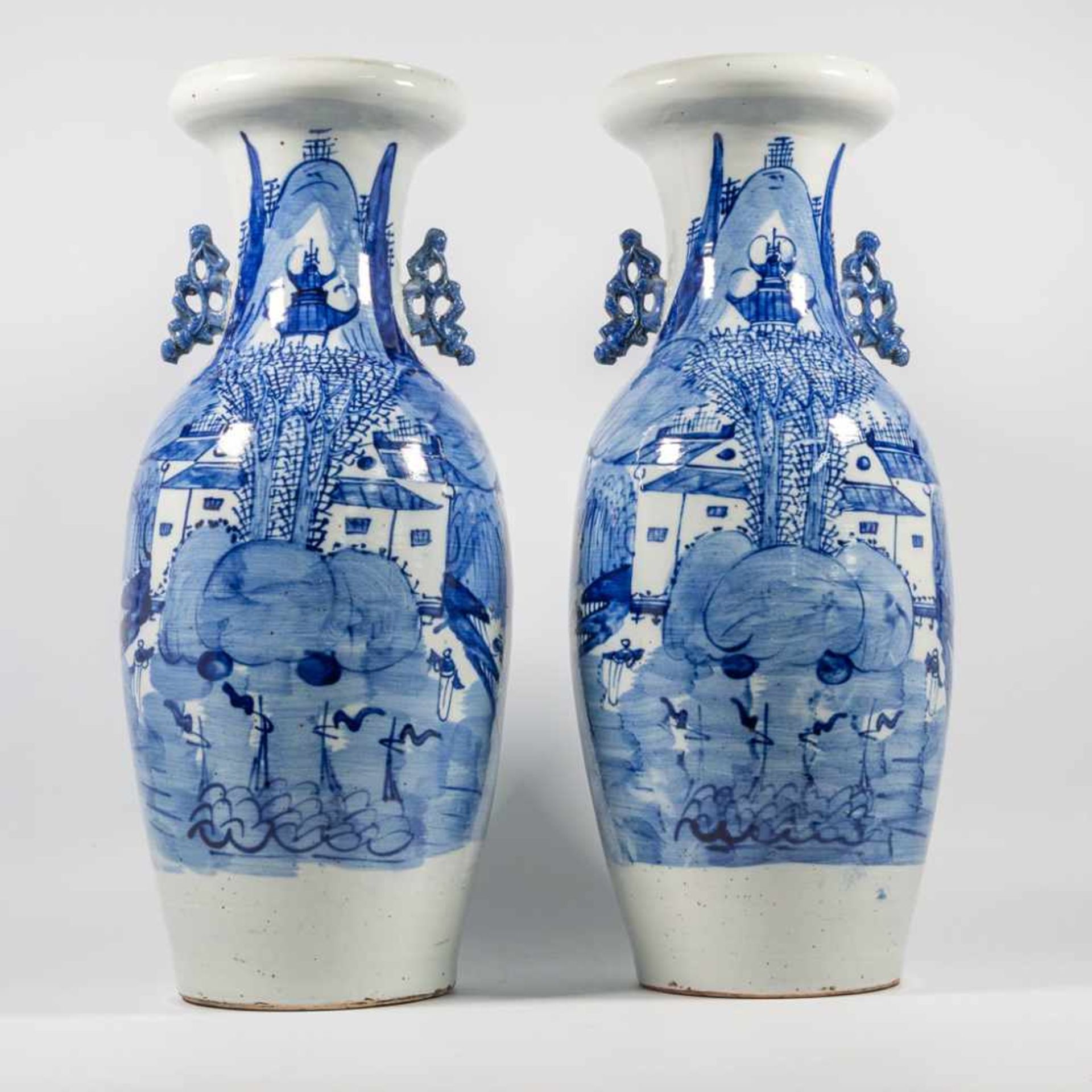 Pair of Chinese vases, blue white.