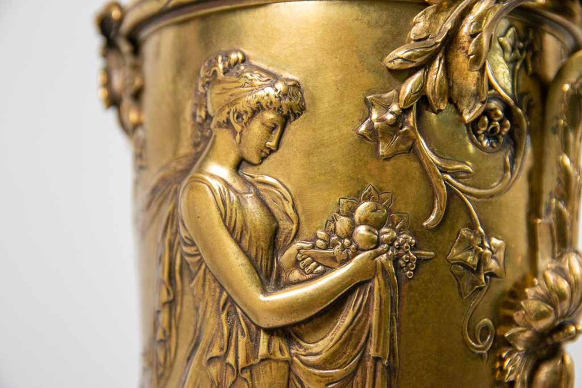 Pair bronze vases with ancient roman decor - Image 2 of 12