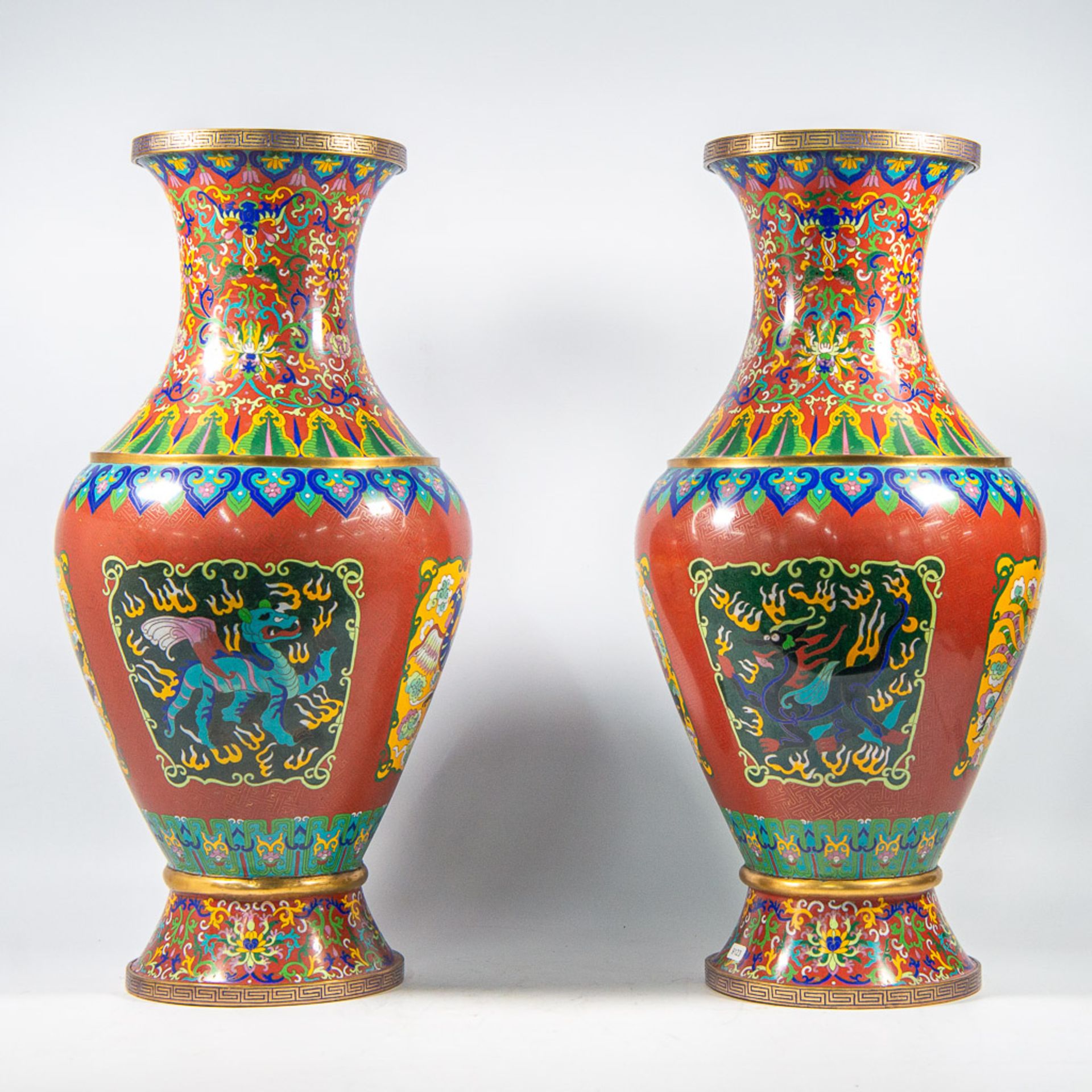 Exceptional pair cloisonnÈ vases