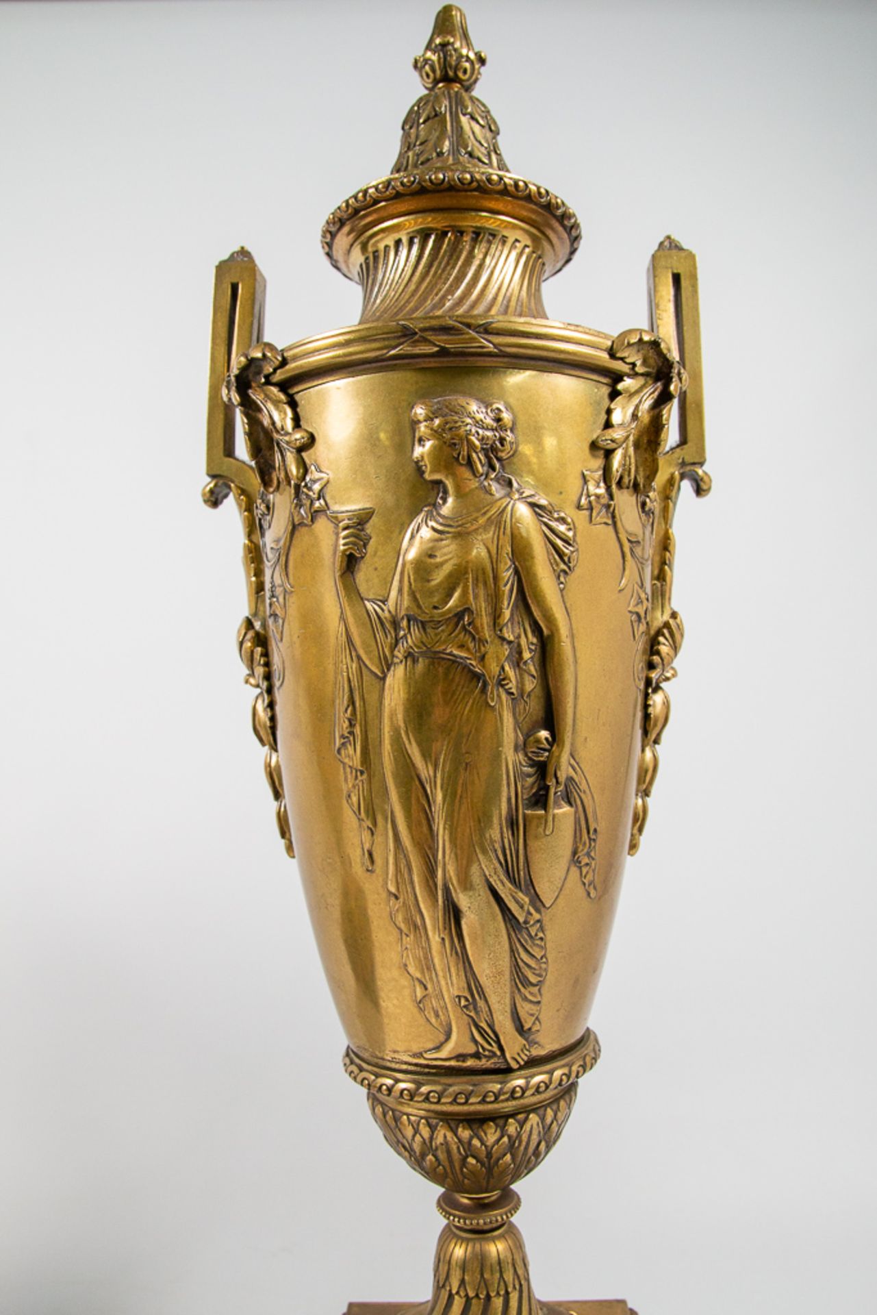 Pair bronze vases with ancient roman decor - Image 4 of 12