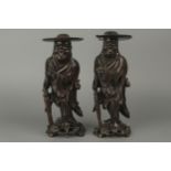 A Pair of Chinese Carved Rosewood Figures,