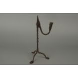 A Wrought Iron 18th Century Rush Light & Candle Holder,