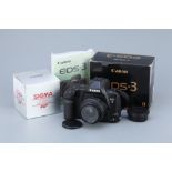 A Canon EOS 3 SLR Camera,