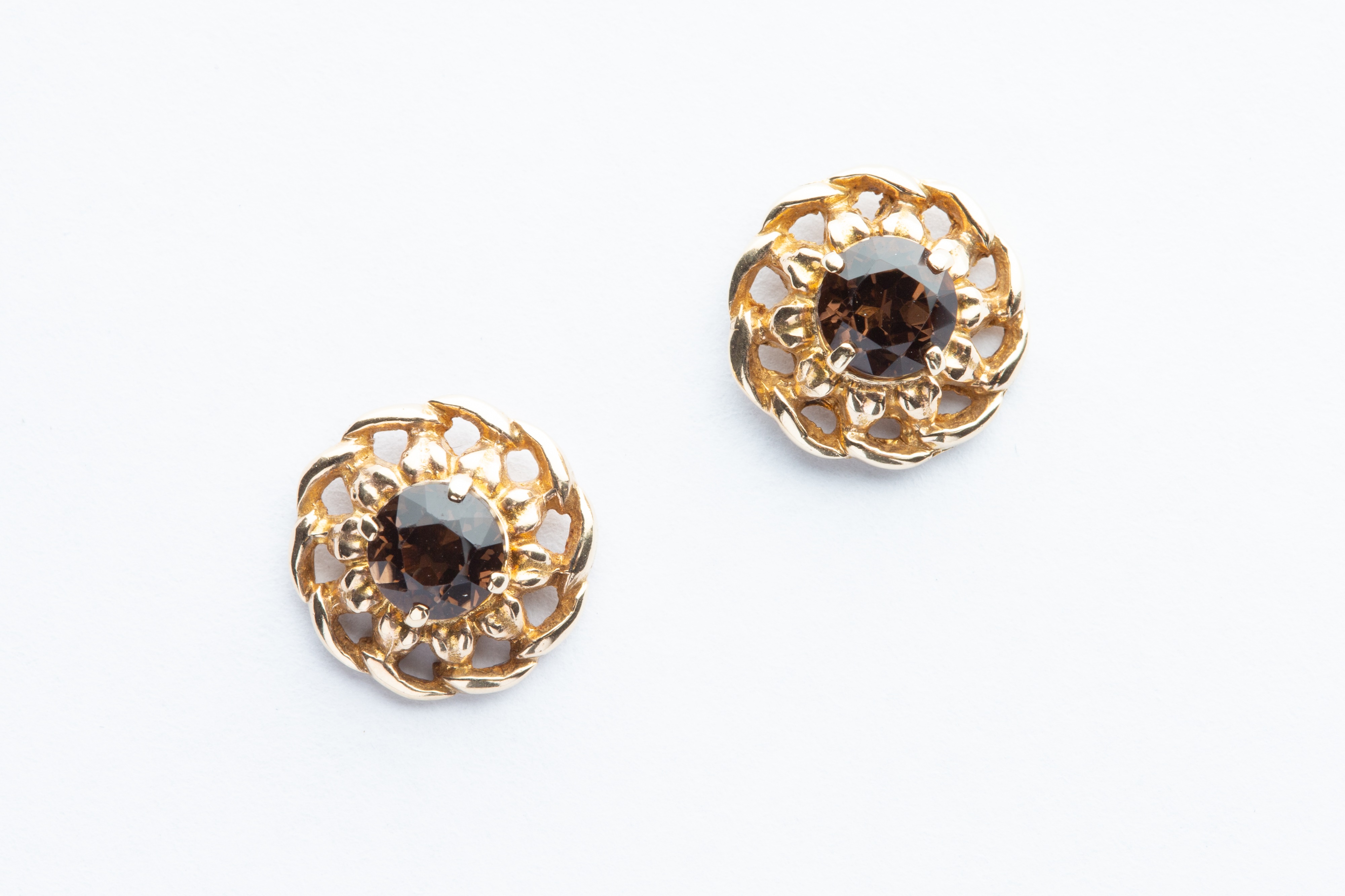 A Pair of 9ct Yellow Gold Smokey Quartz Earrings,