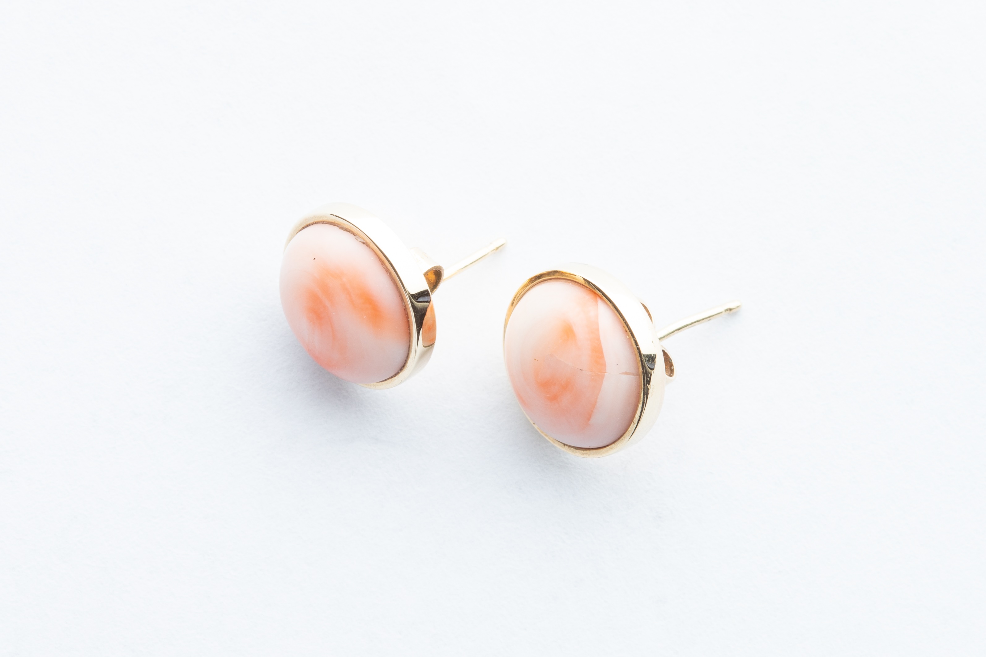 A Pair of 9ct Yellow Gold Pale Pink Coral Earrings, - Image 2 of 2